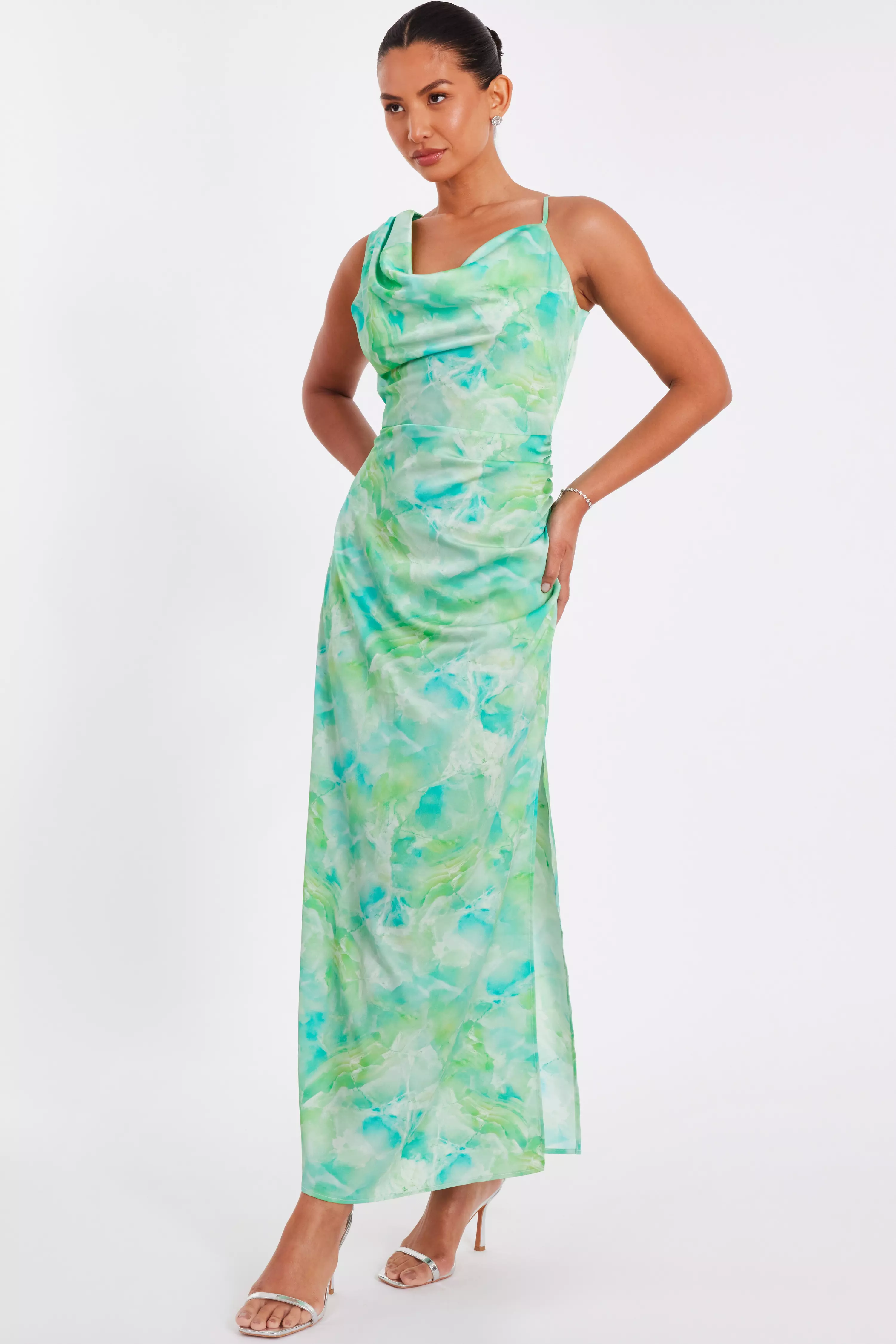 Green Tie Dye Cowl Midaxi Dress