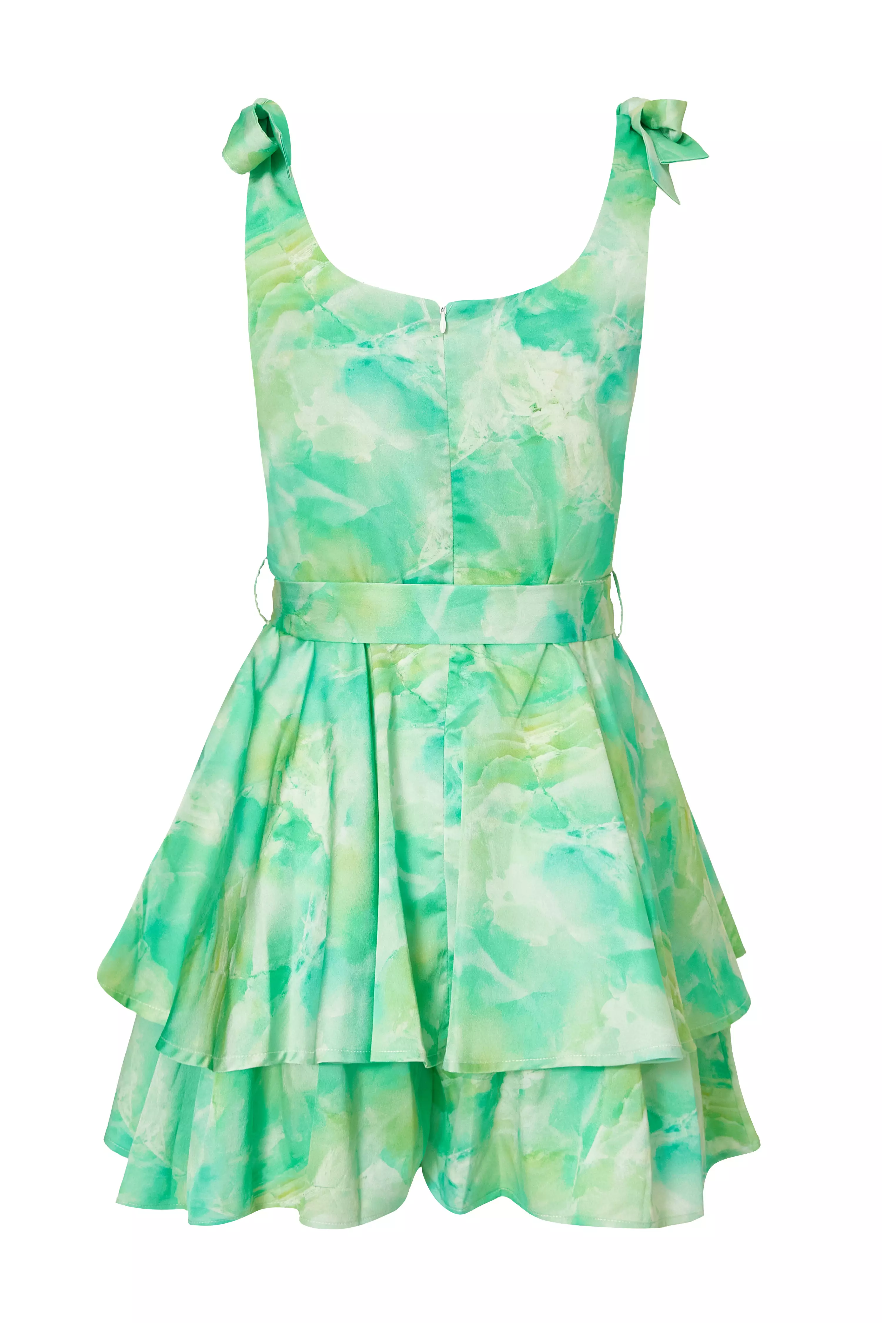 Green Tie Dye Bow Strap Playsuit