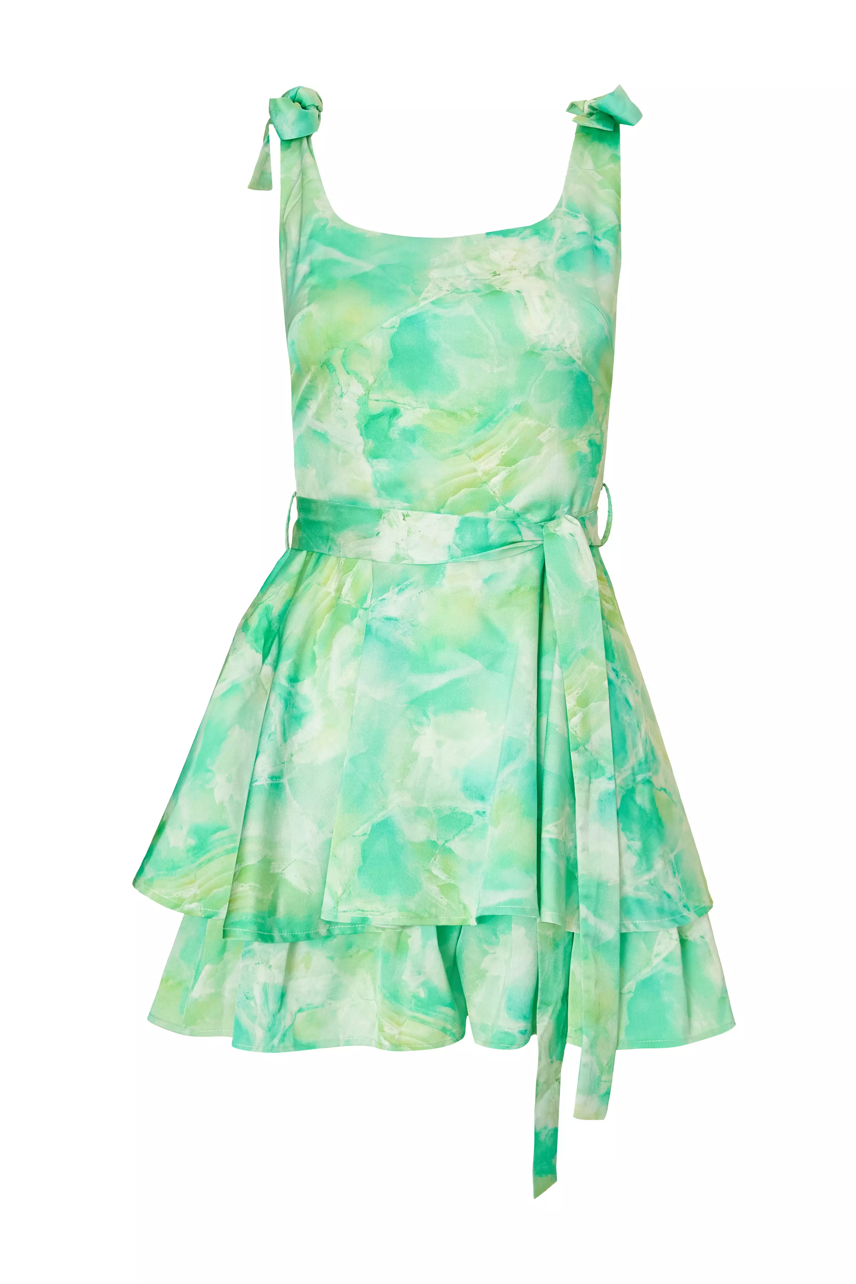 Green Tie Dye Bow Strap Playsuit