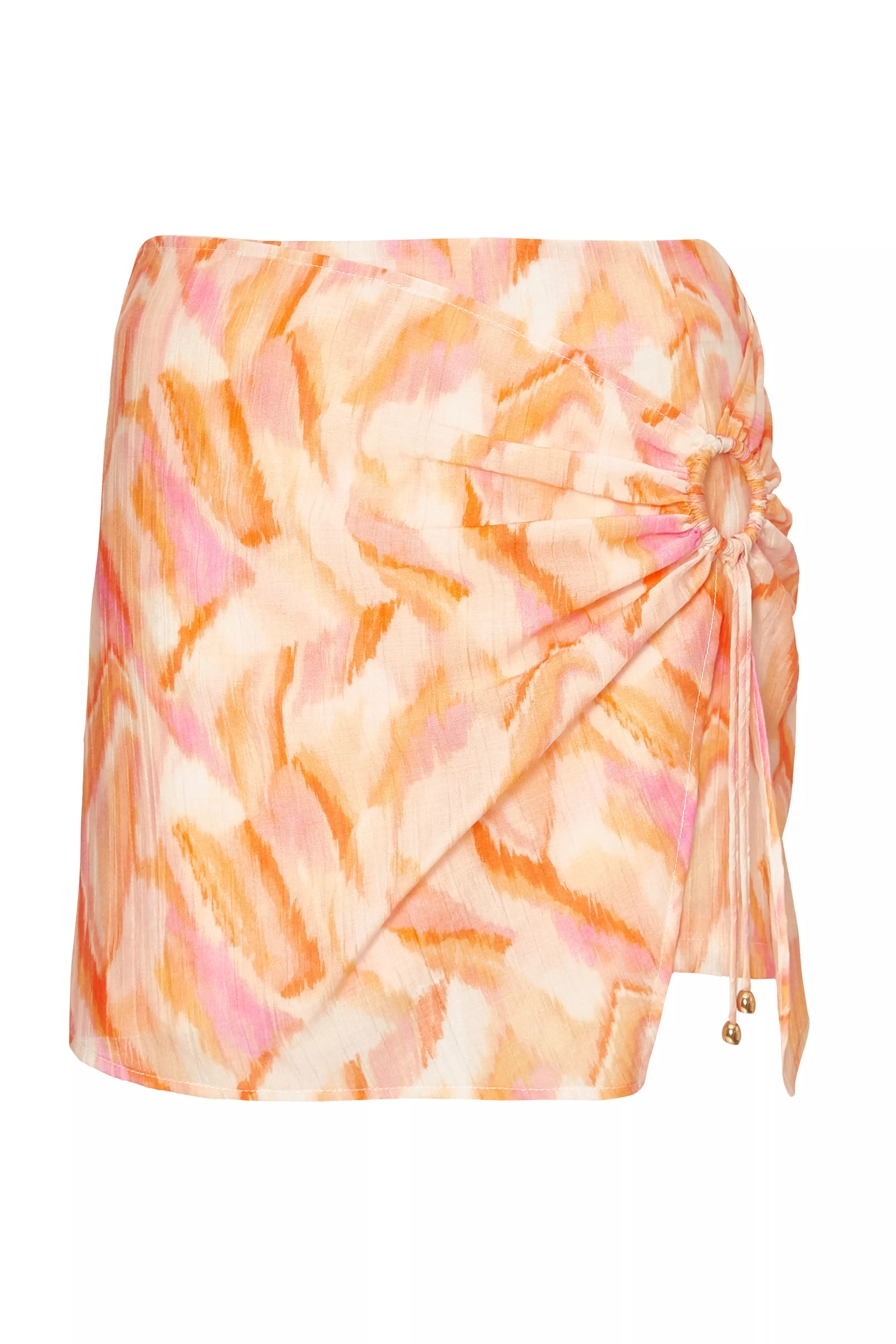 Orange Abstract Wrap Front Skort