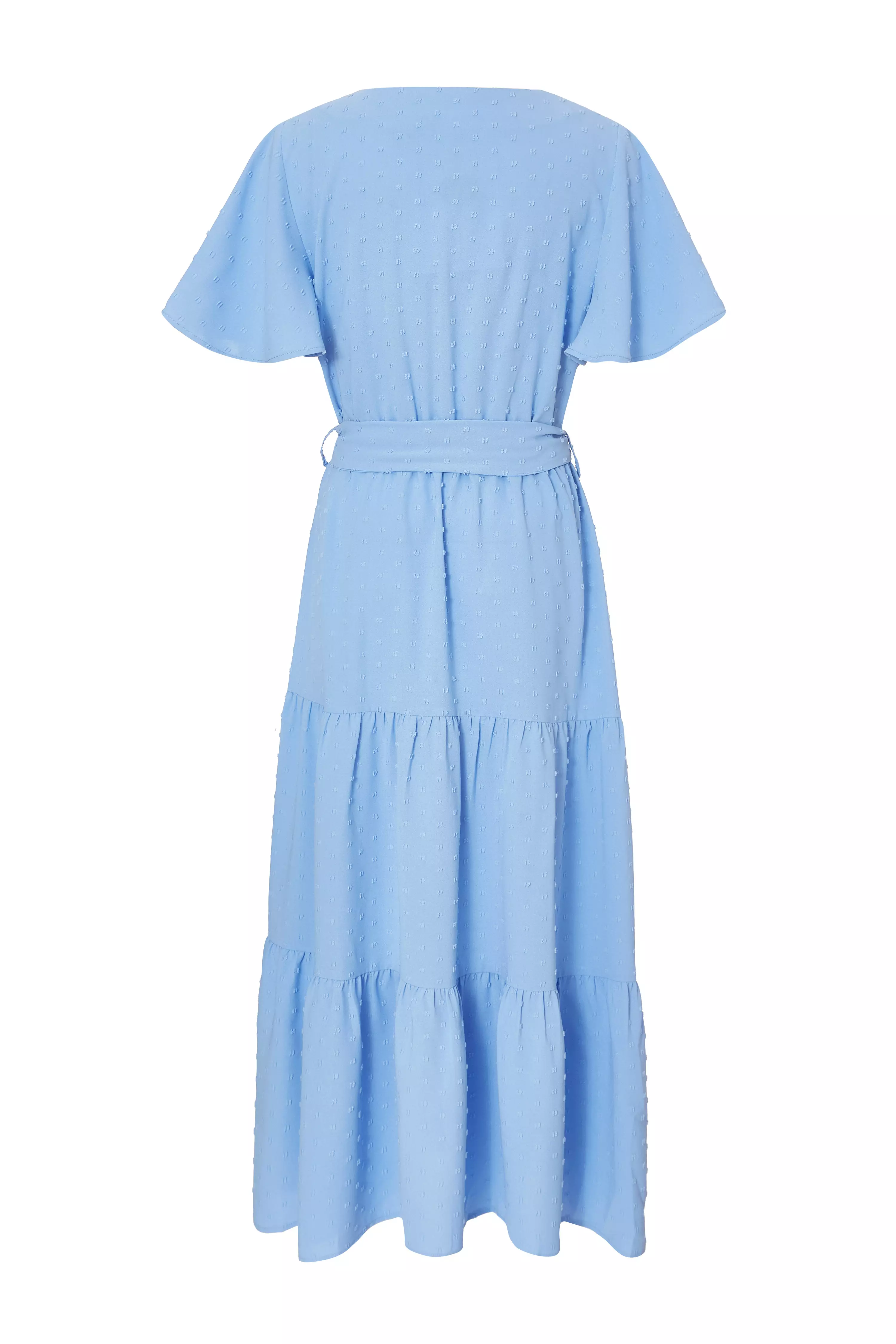 Blue Dobby Tie Waist Midi Dress
