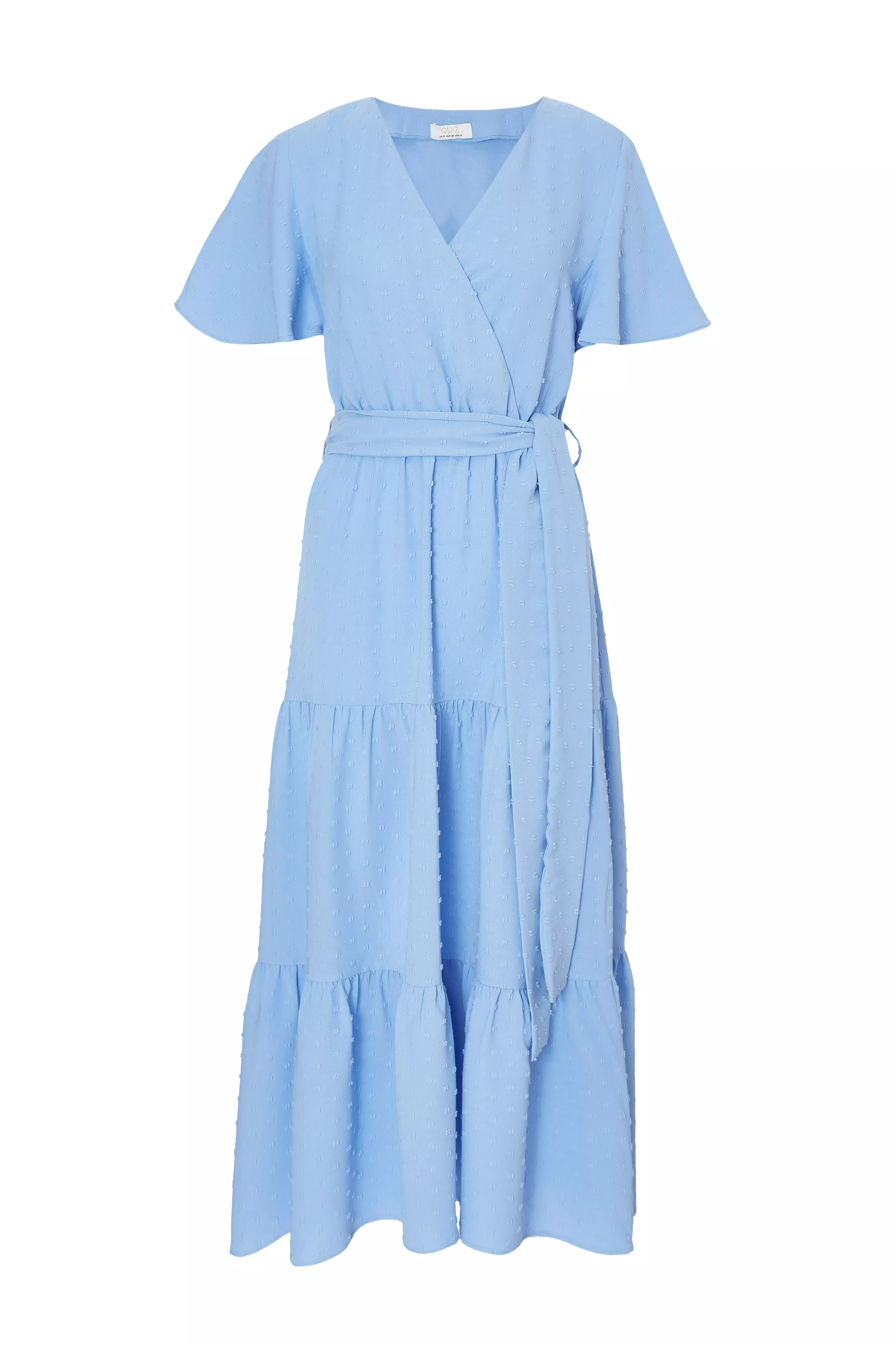 Blue Dobby Tie Waist Midi Dress

