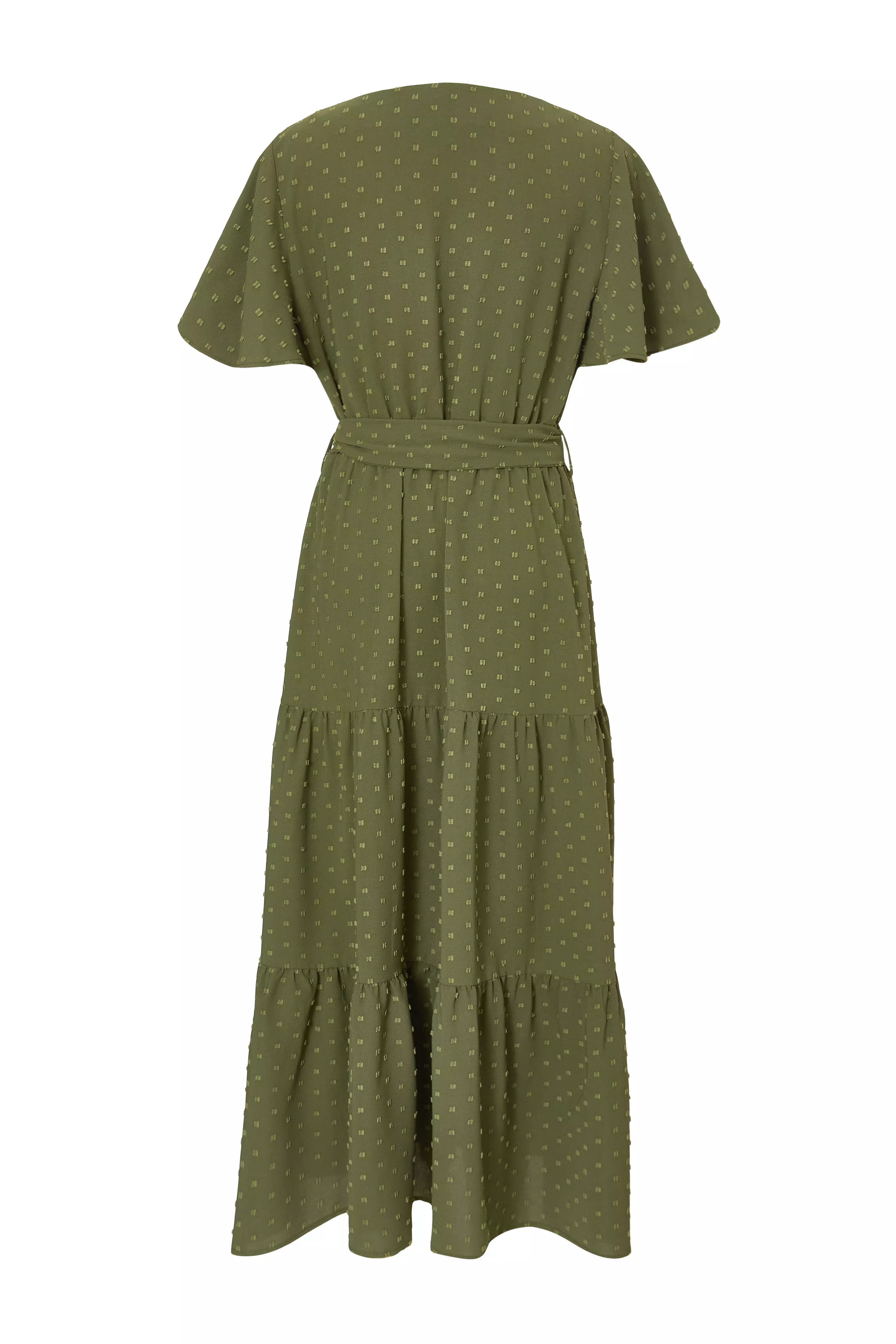 Khaki Dobby Tie Waist Midi Dress
