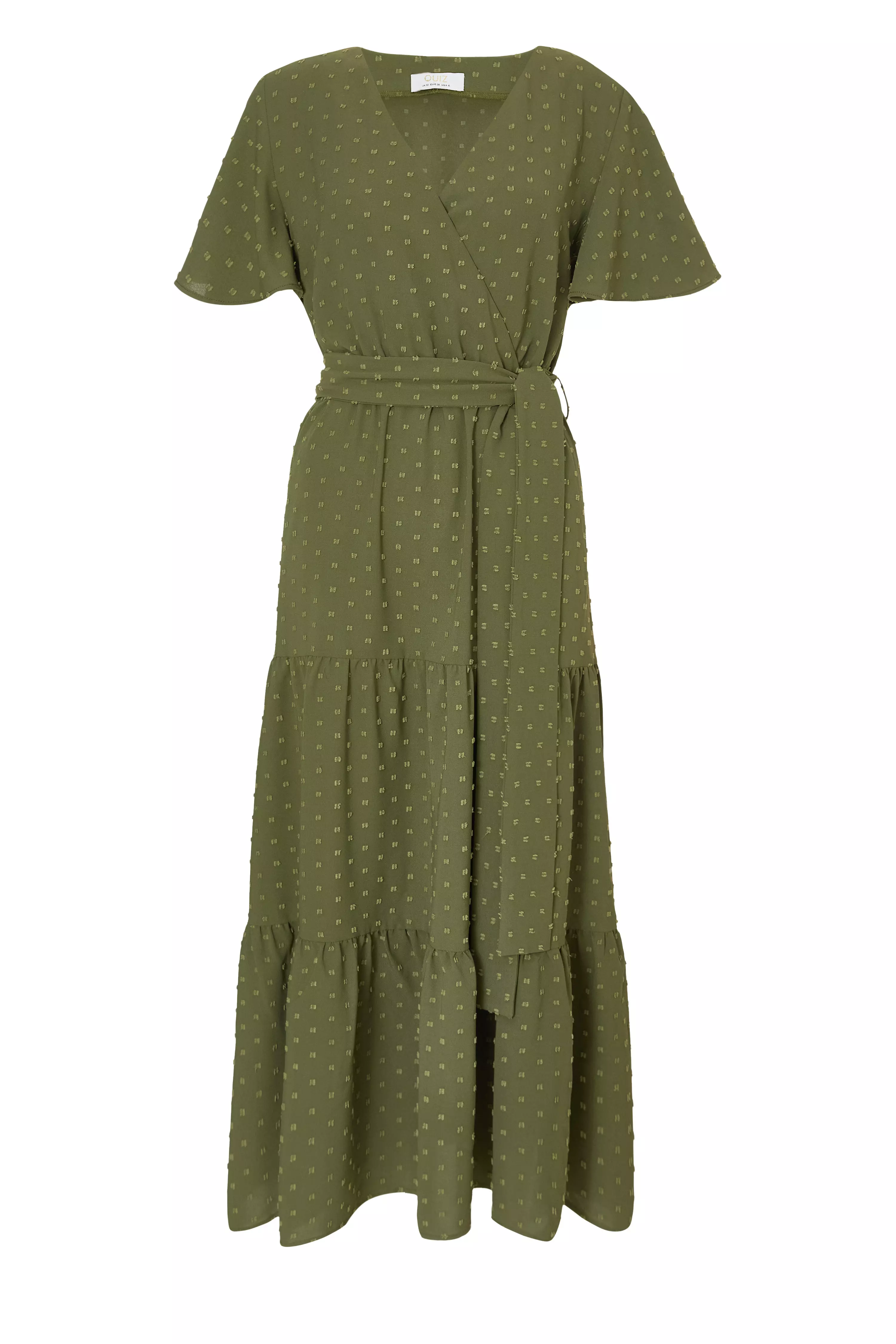 Khaki Dobby Tie Waist Midi Dress
