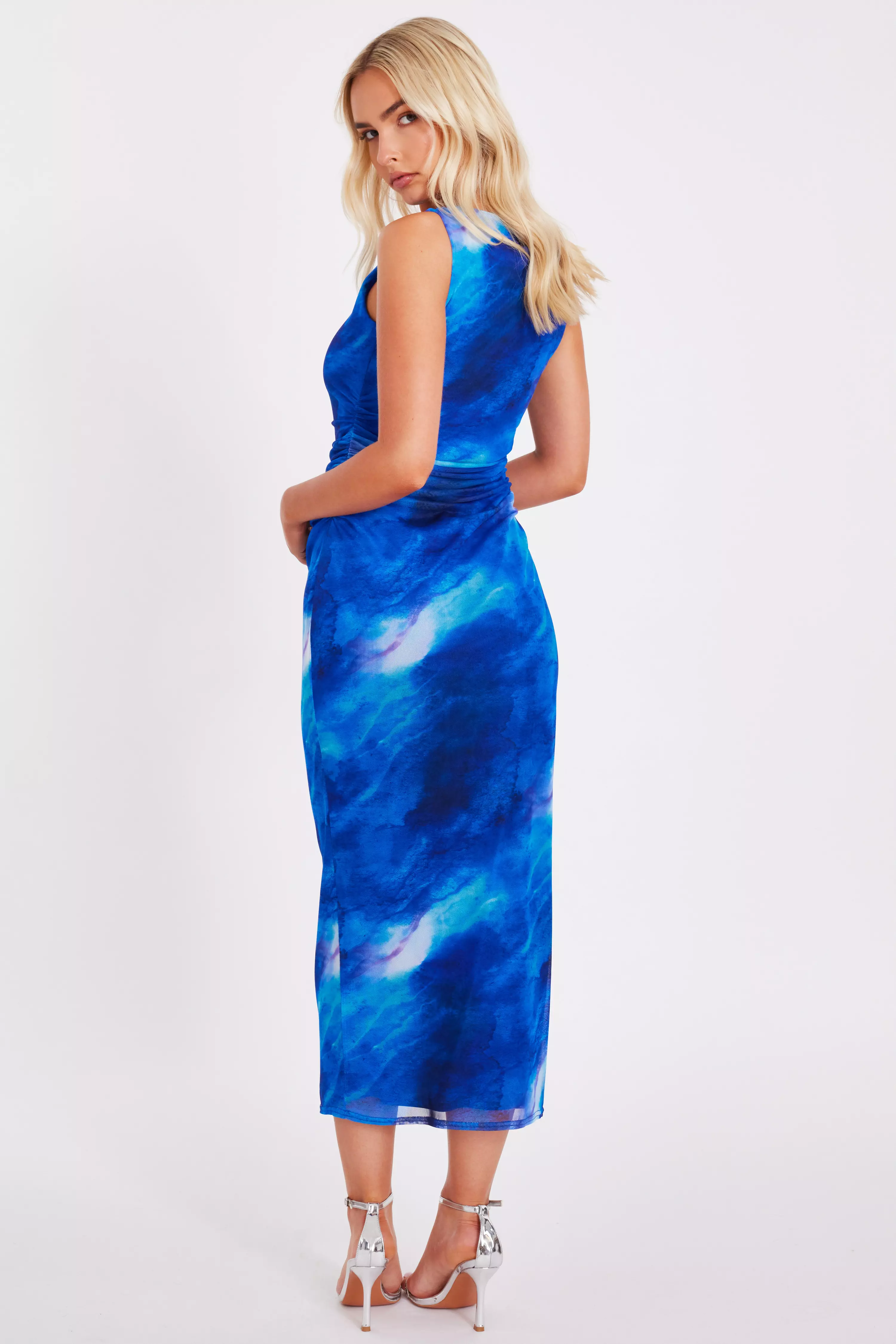 Blue Mesh Marble Midaxi Dress