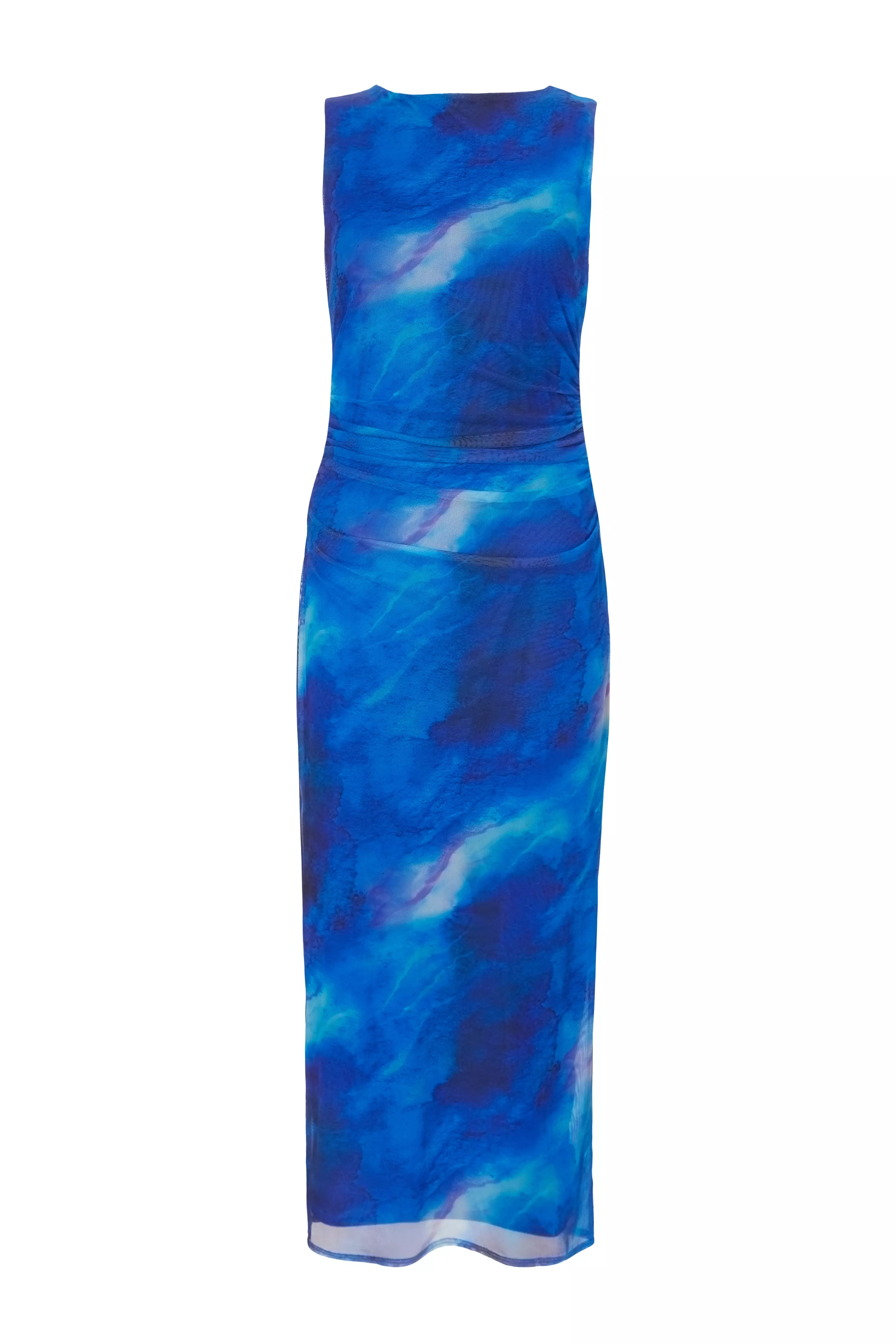 Blue Mesh Marble Midaxi Dress