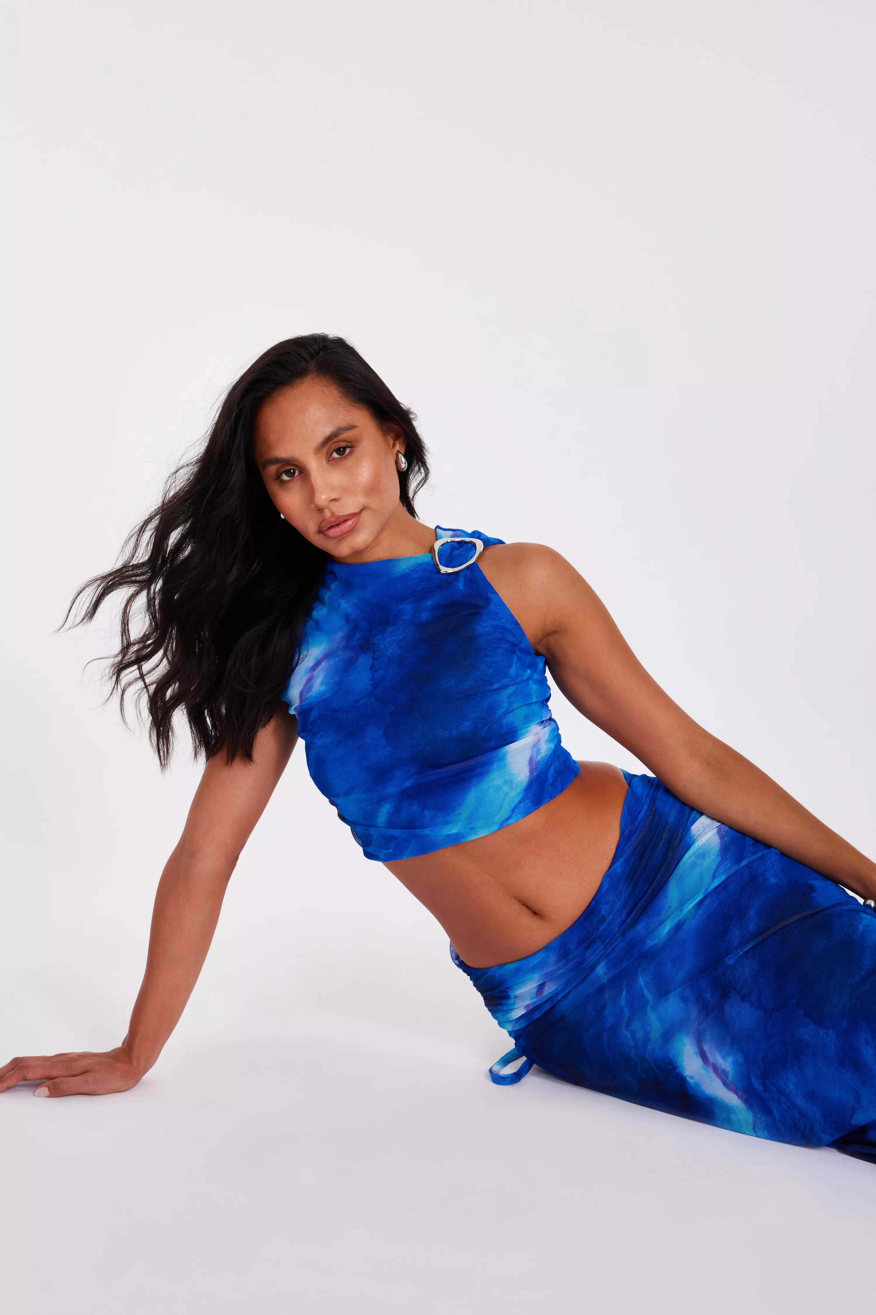 Blue Mesh Marble Crop Top