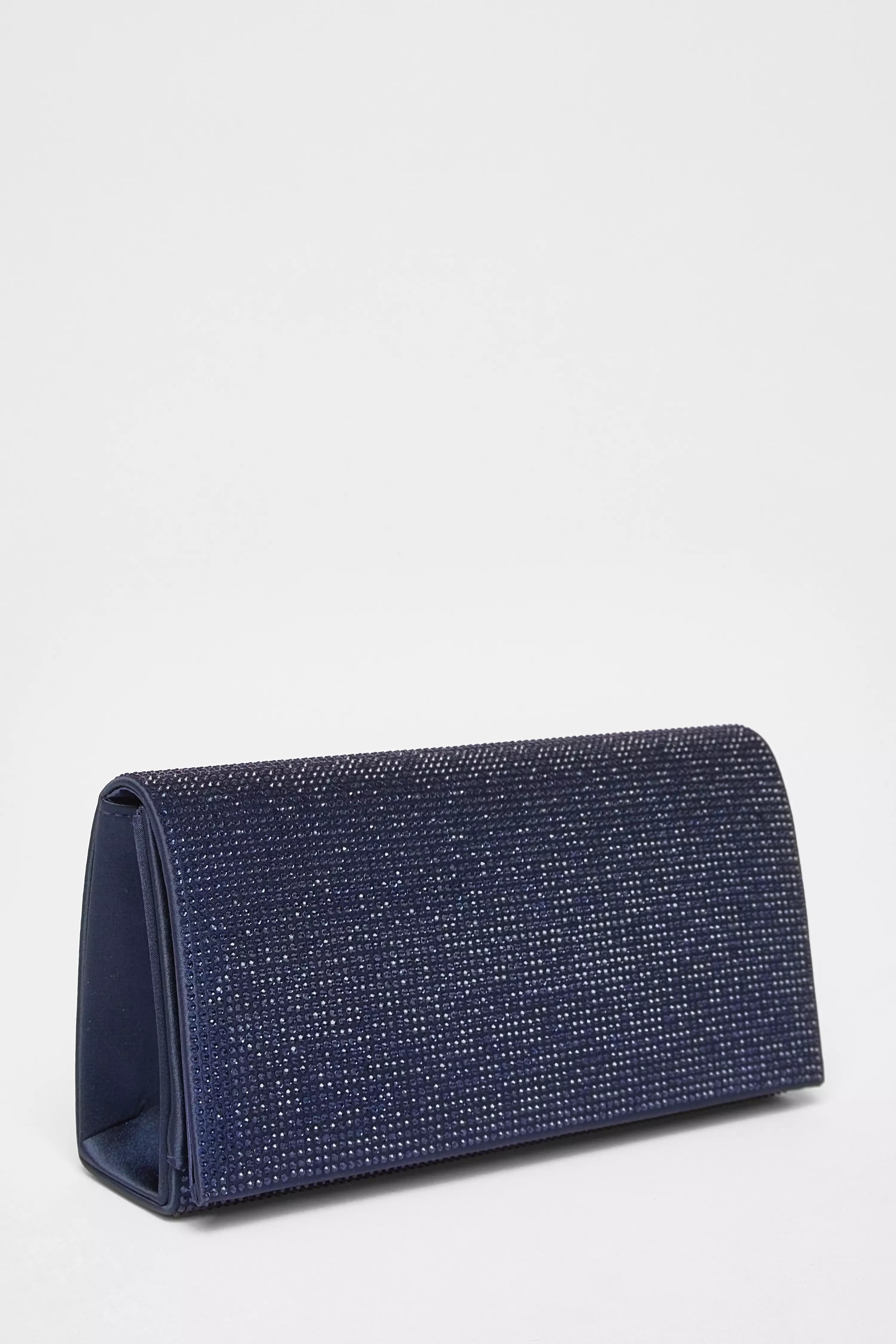 Navy Diamante Embellished Clutch Bag