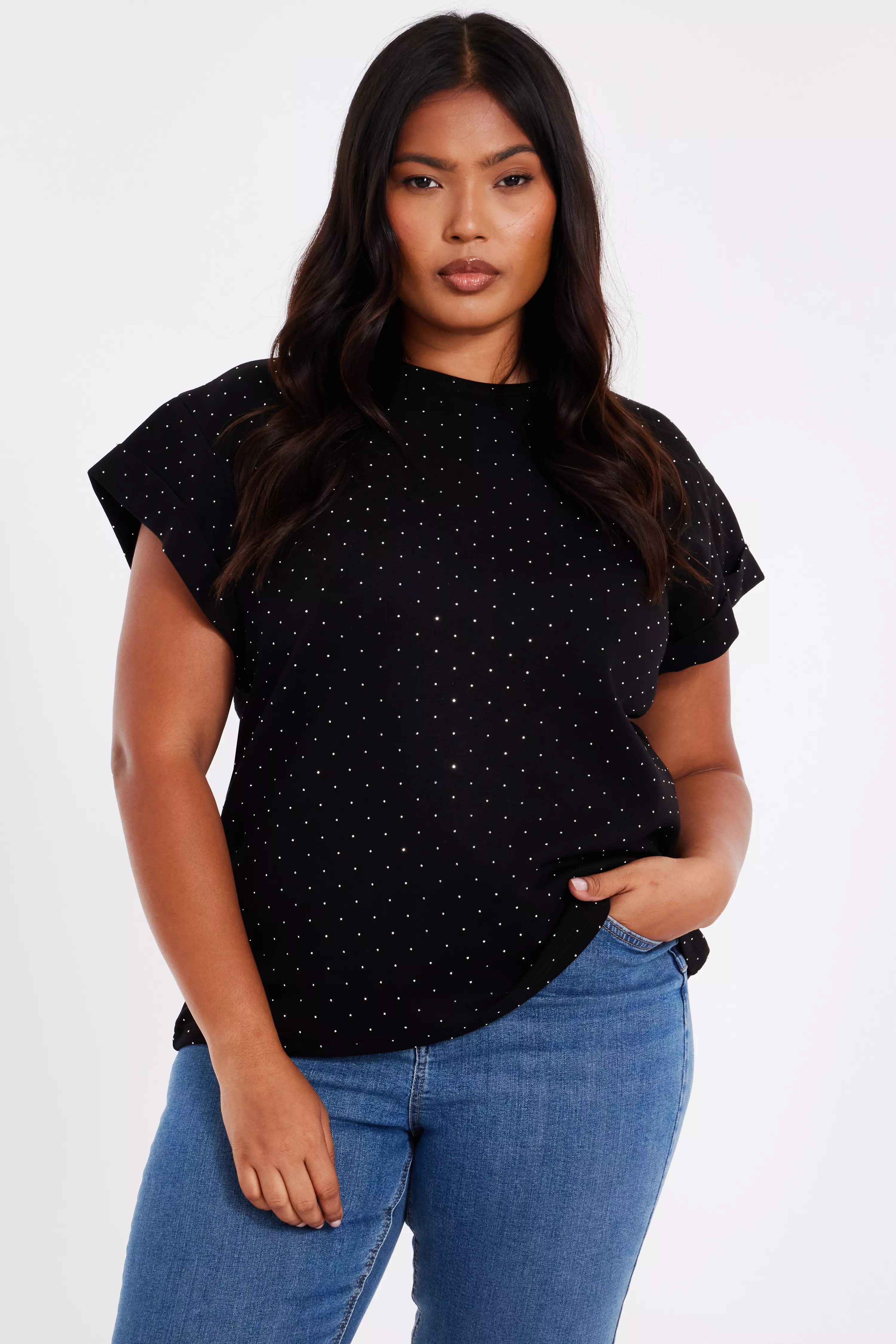 Curve Black Stud Detail Top