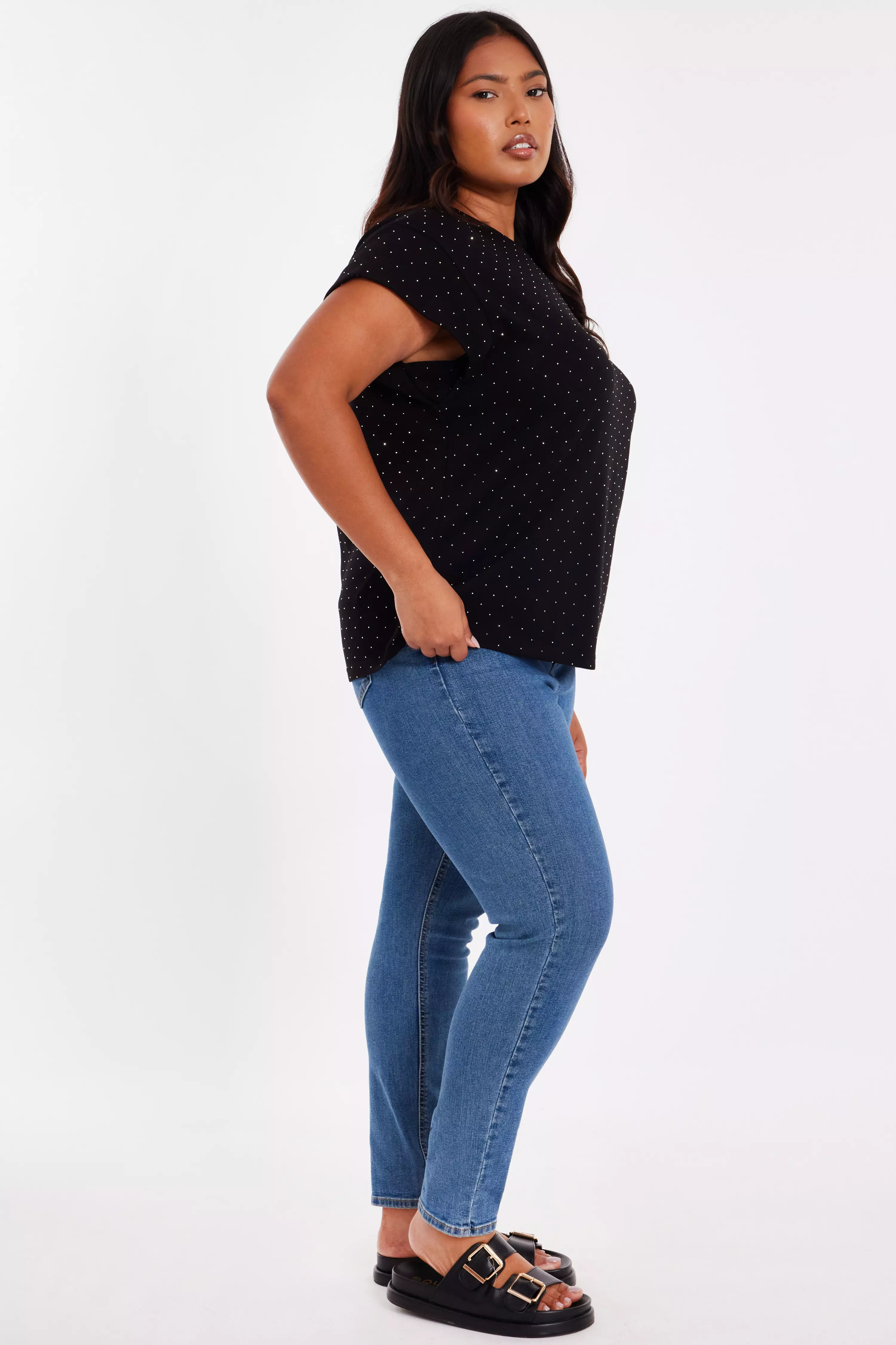 Curve Black Stud Detail Top