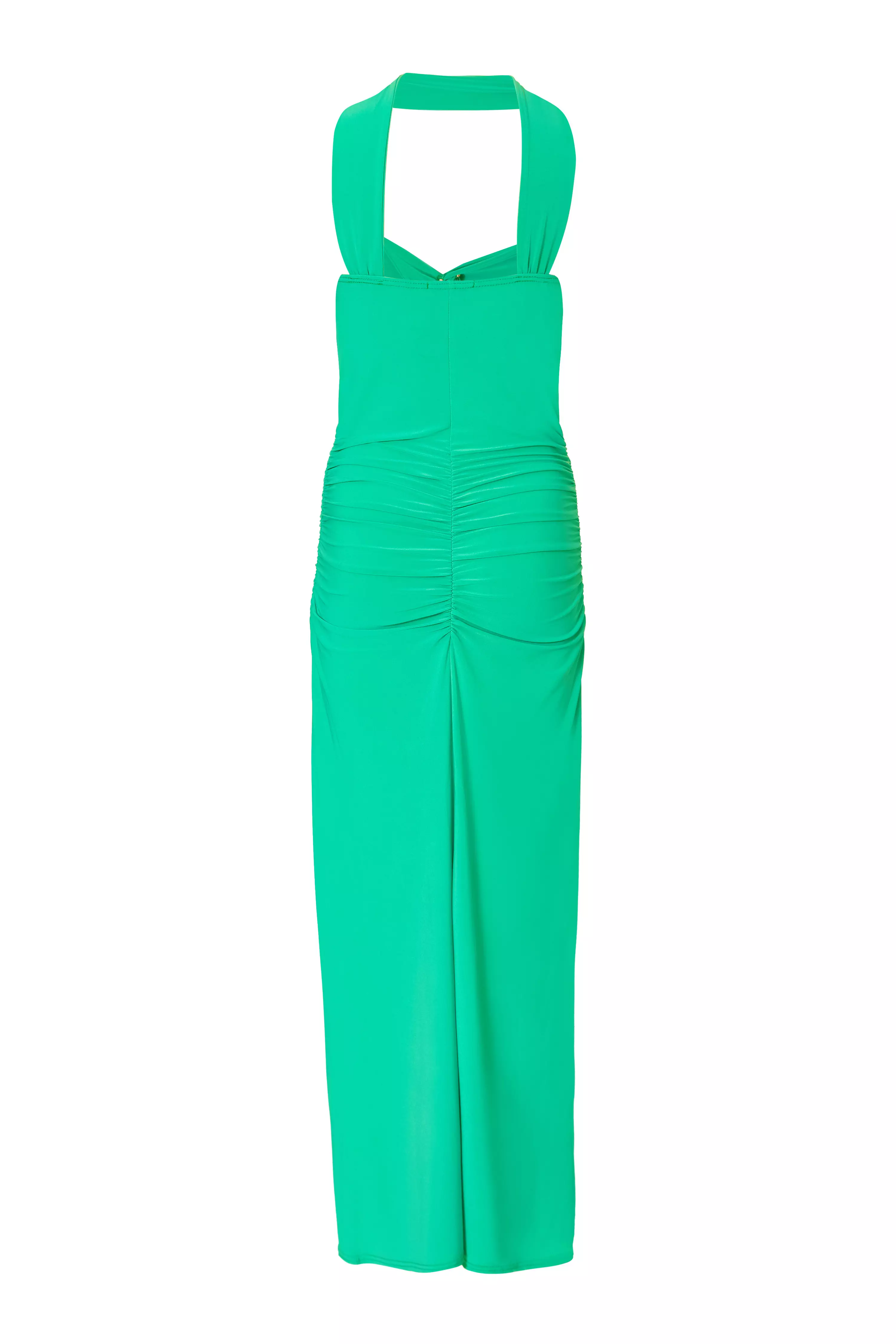 Green Collar Detail Ruched Midaxi Dress