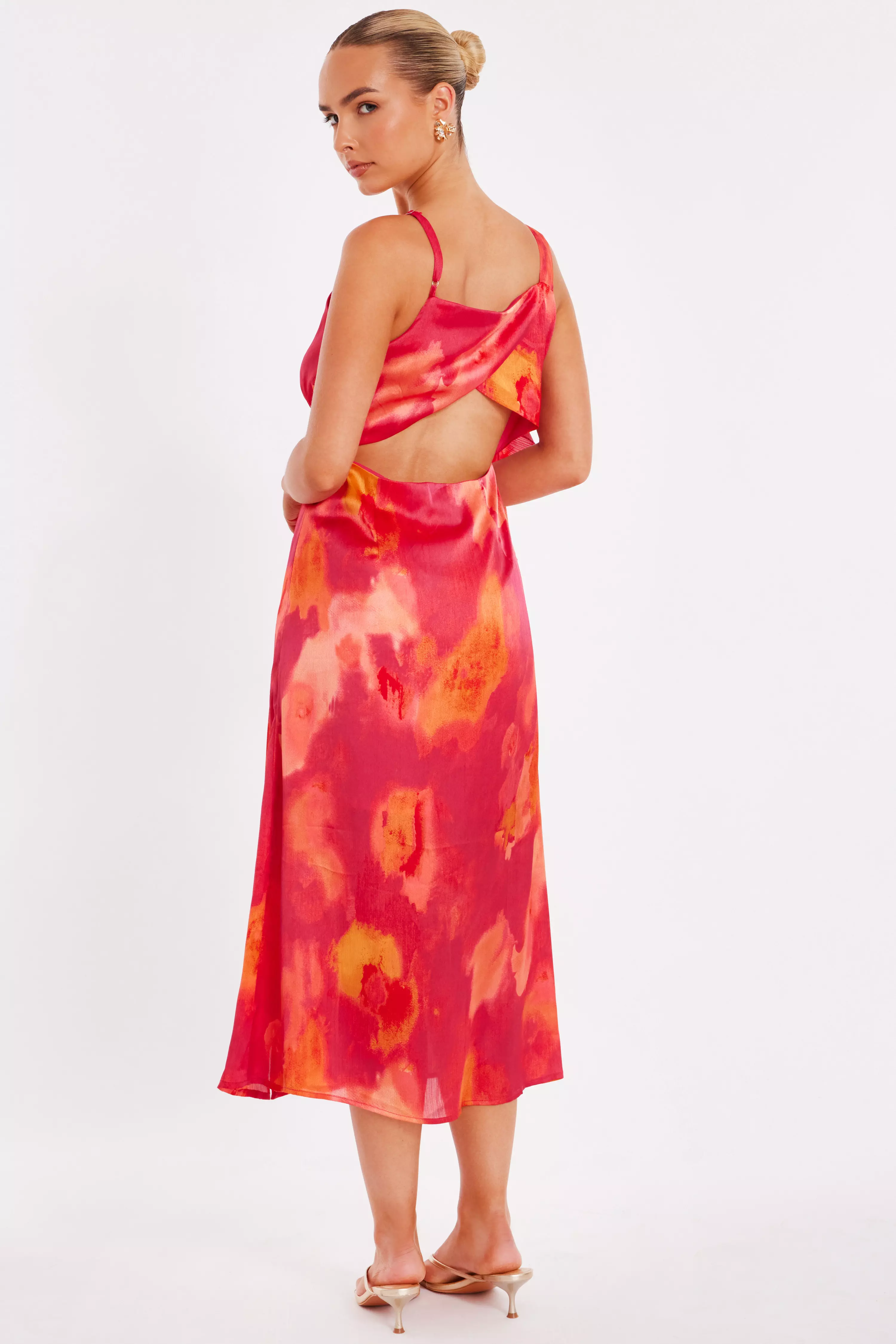Pink Satin Marble Maxi Dress