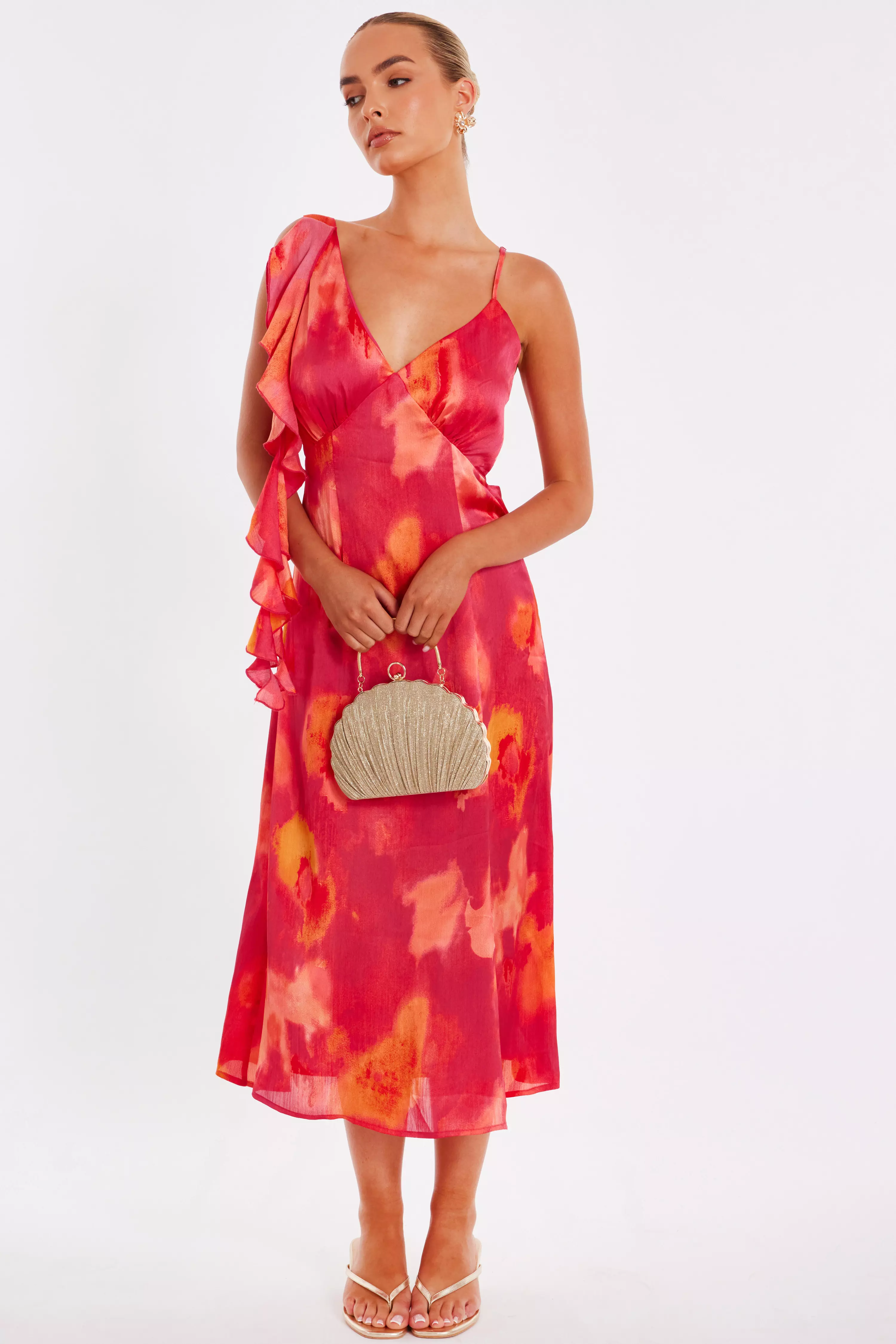 Pink Satin Marble Maxi Dress