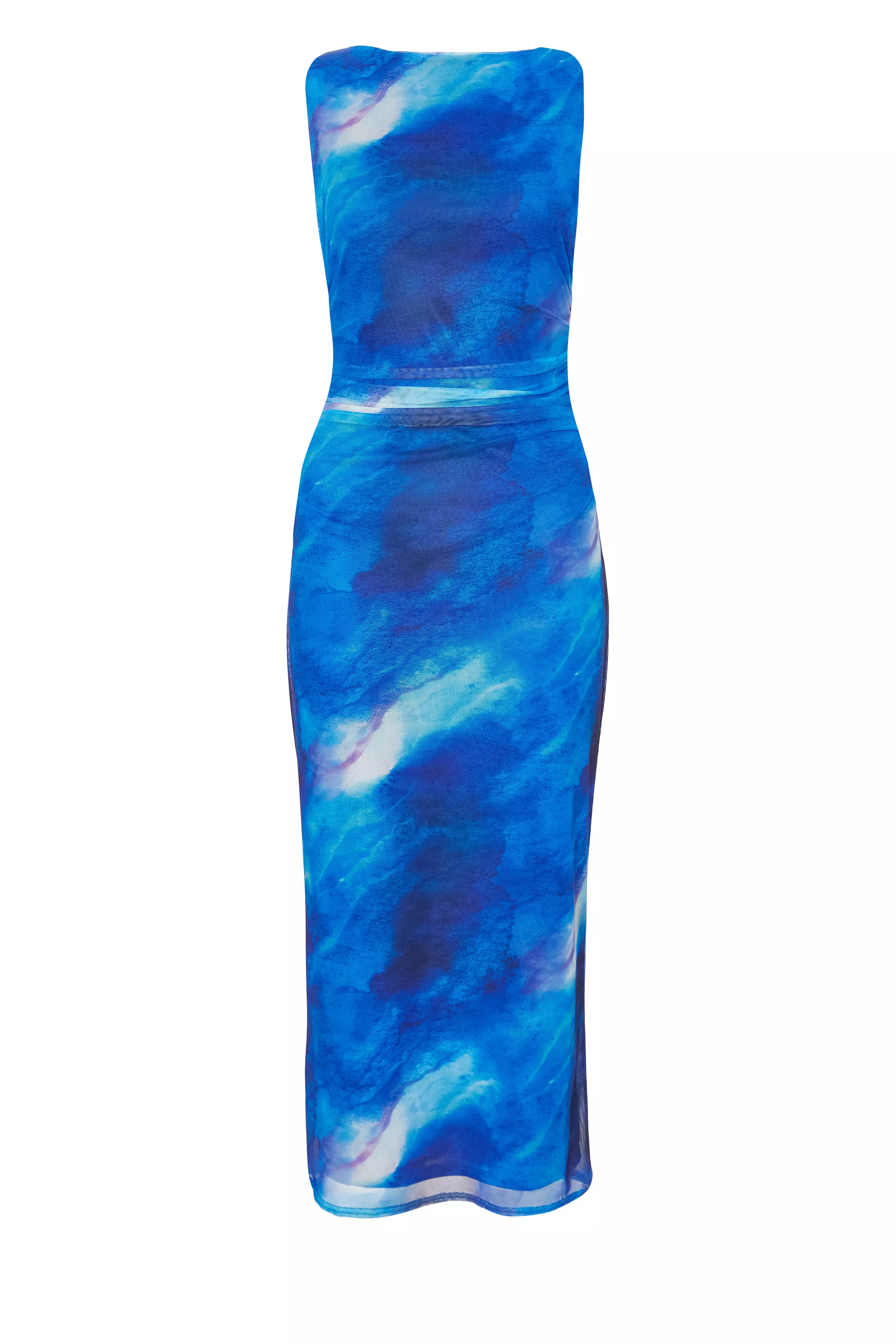 Petite Blue Mesh Marble Midaxi Dress