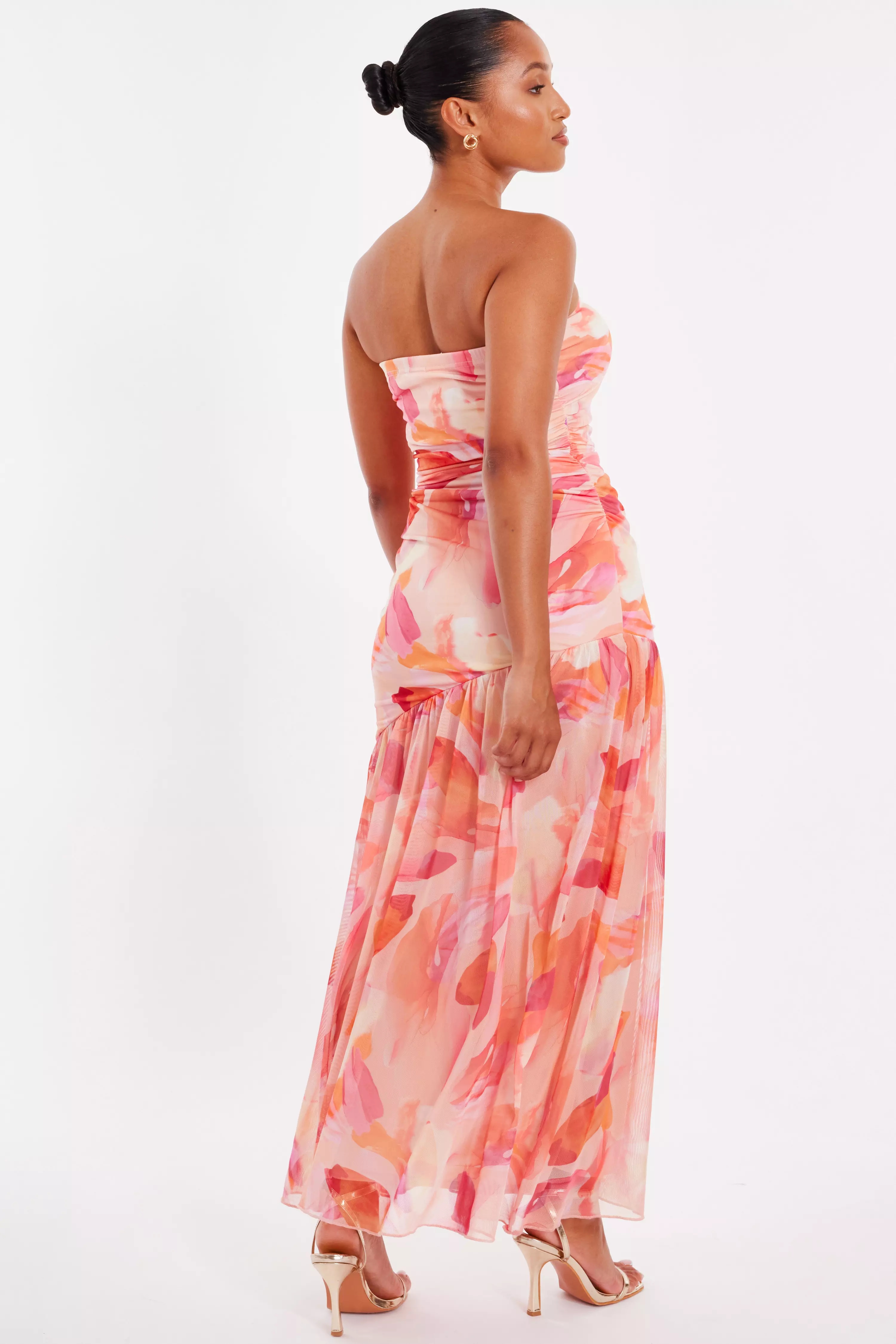 Petite Coral Mesh Floral Midaxi Dress