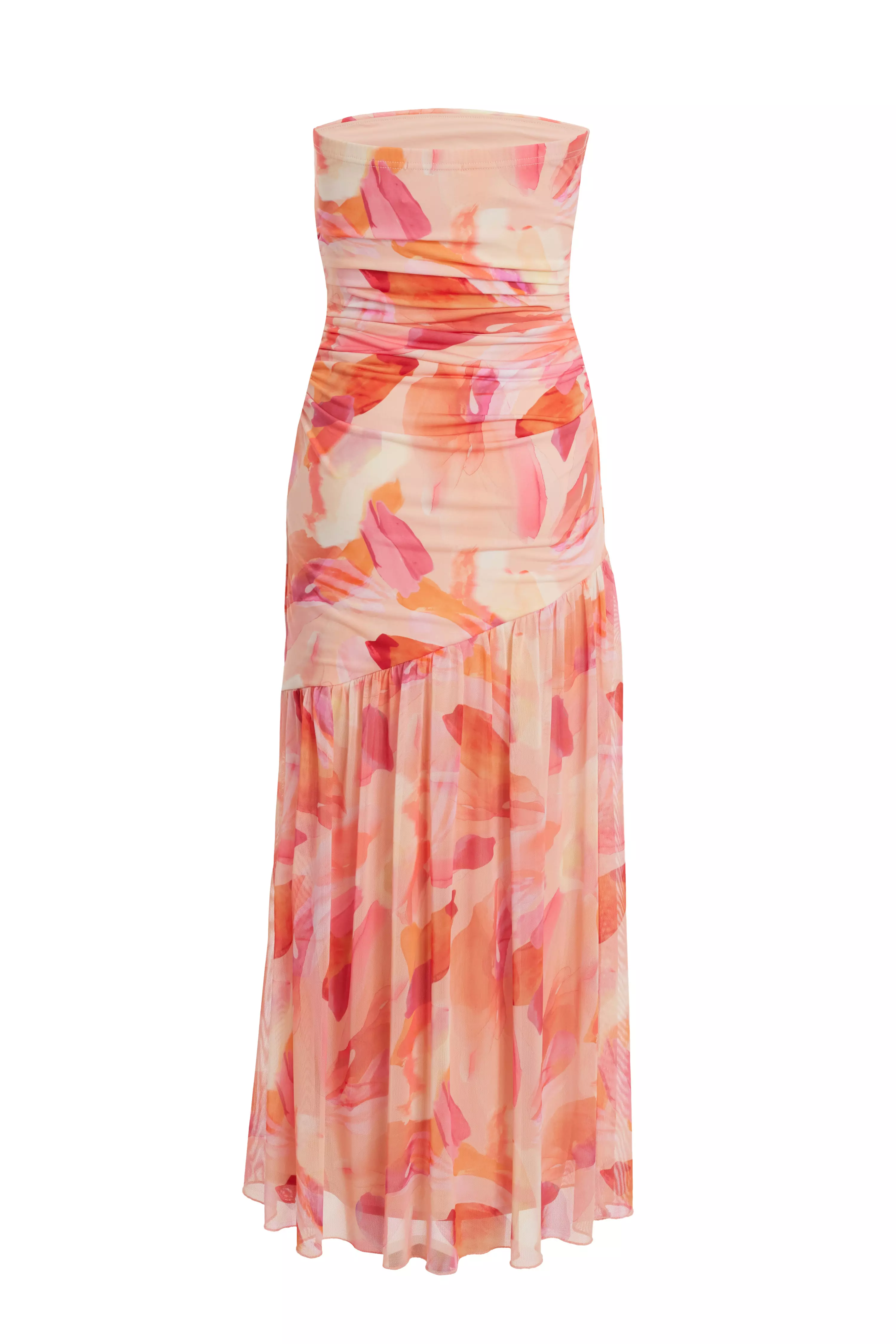 Petite Coral Mesh Floral Midaxi Dress