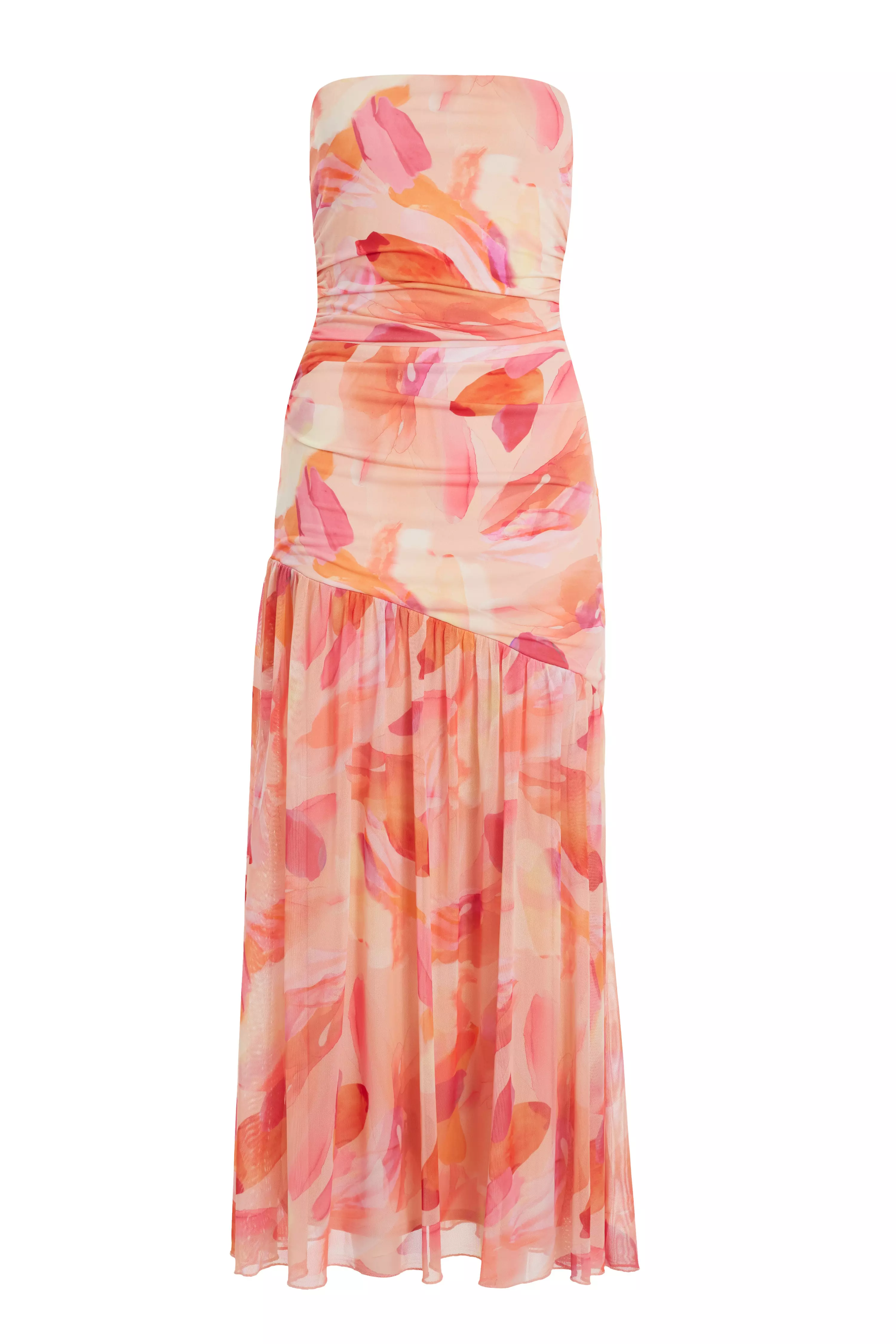 Petite Coral Mesh Floral Midaxi Dress