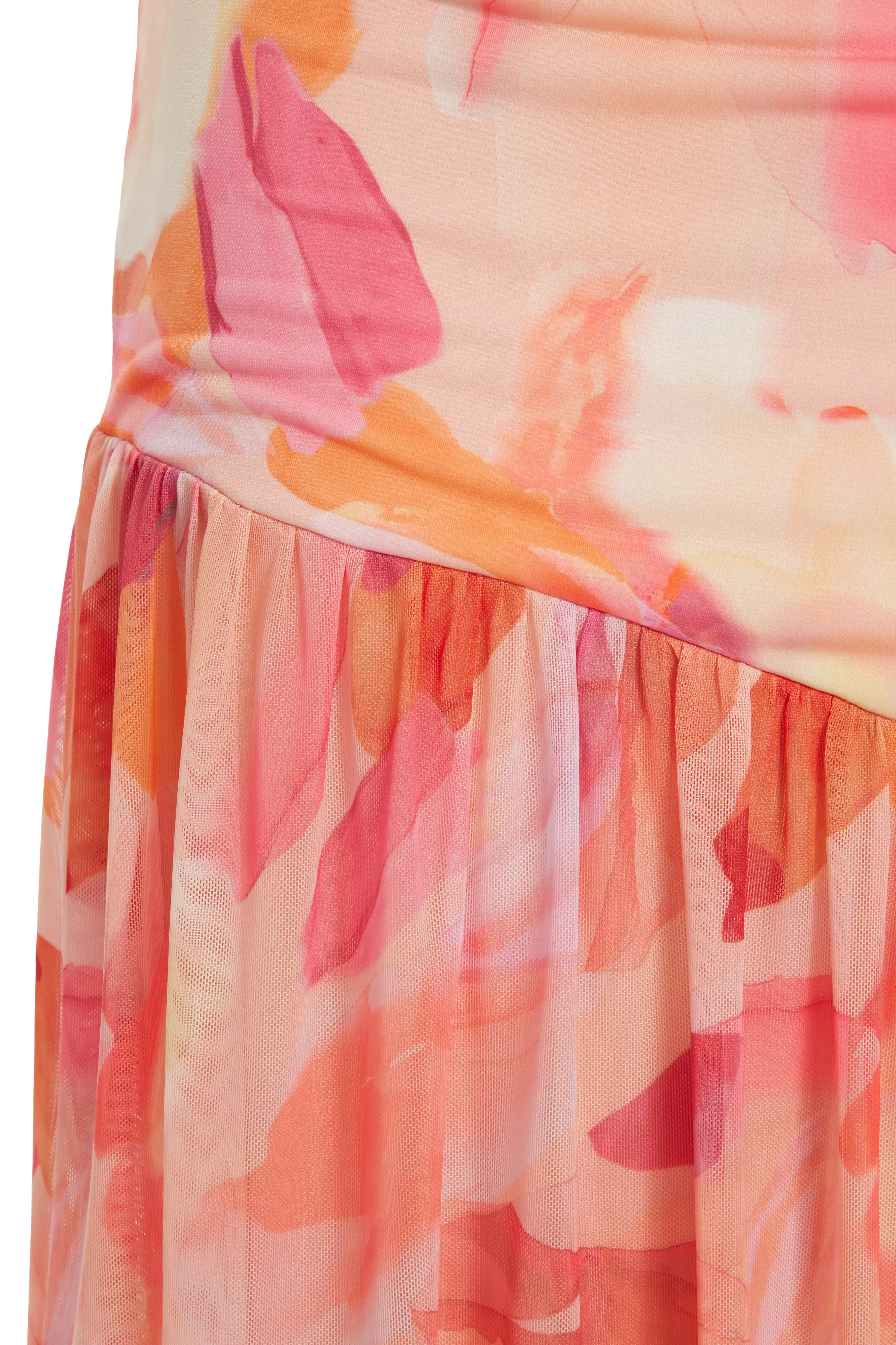 Petite Coral Mesh Floral Midaxi Dress