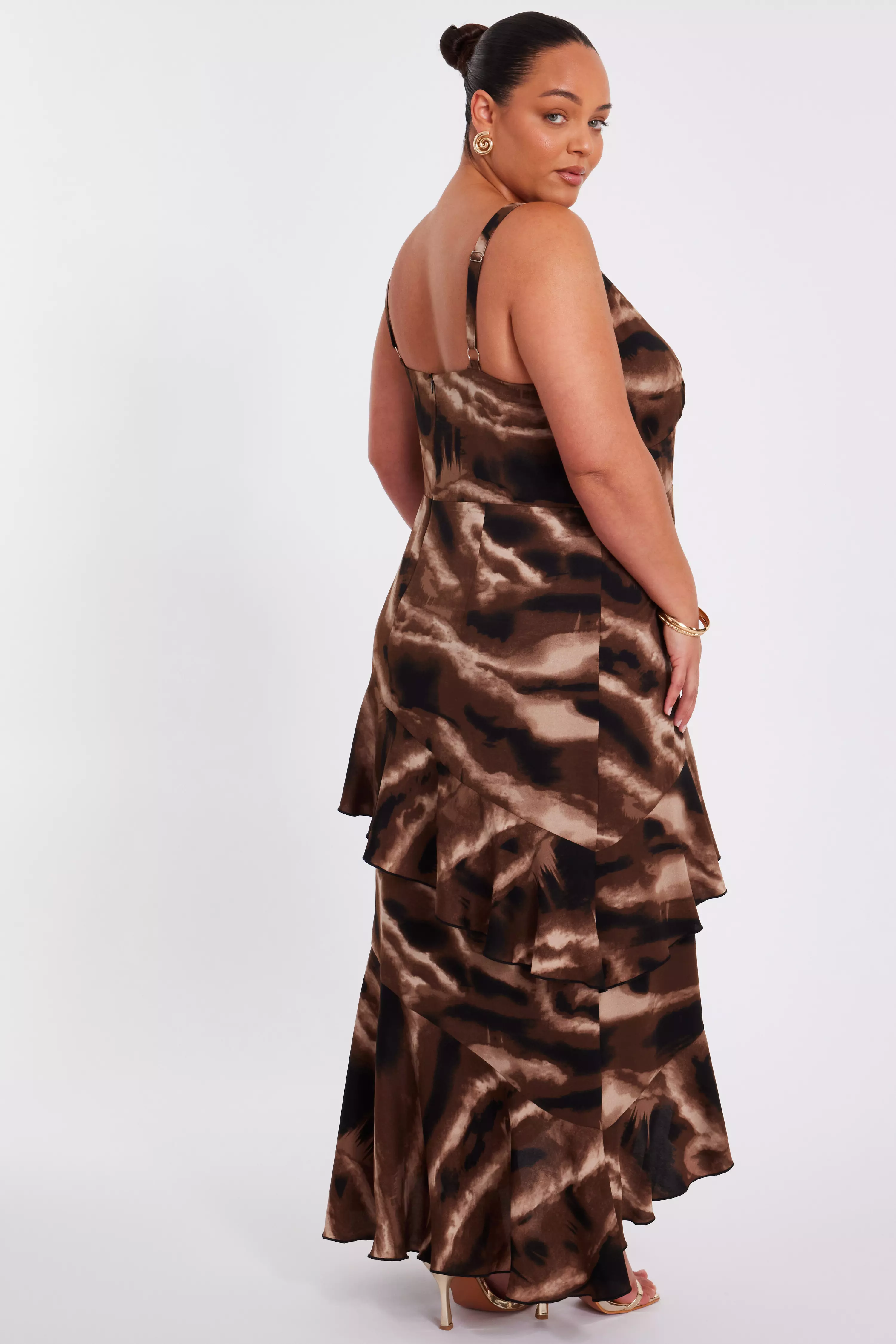 Curve Brown Abstract Chiffon Midaxi Dress
