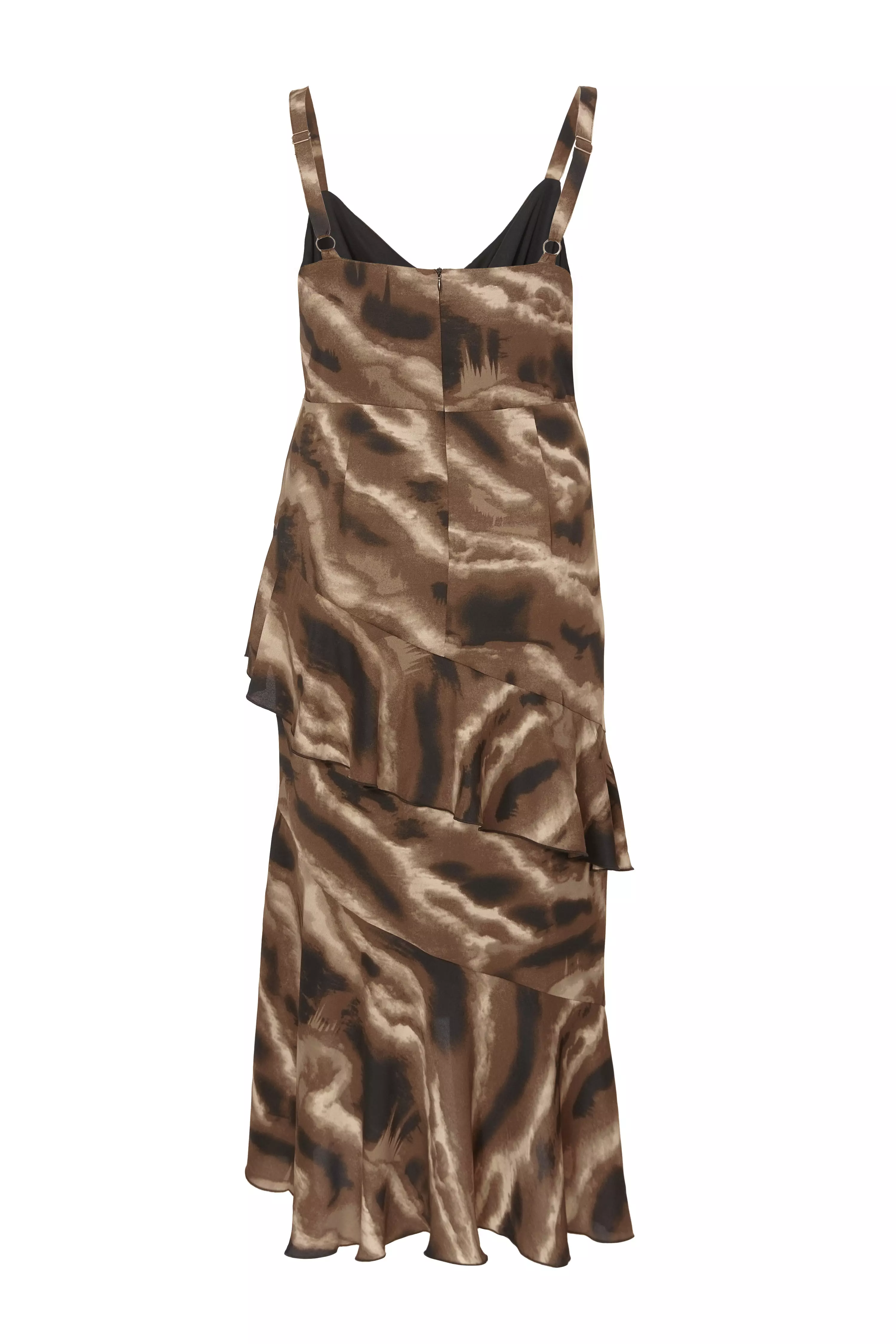 Curve Brown Abstract Chiffon Midaxi Dress
