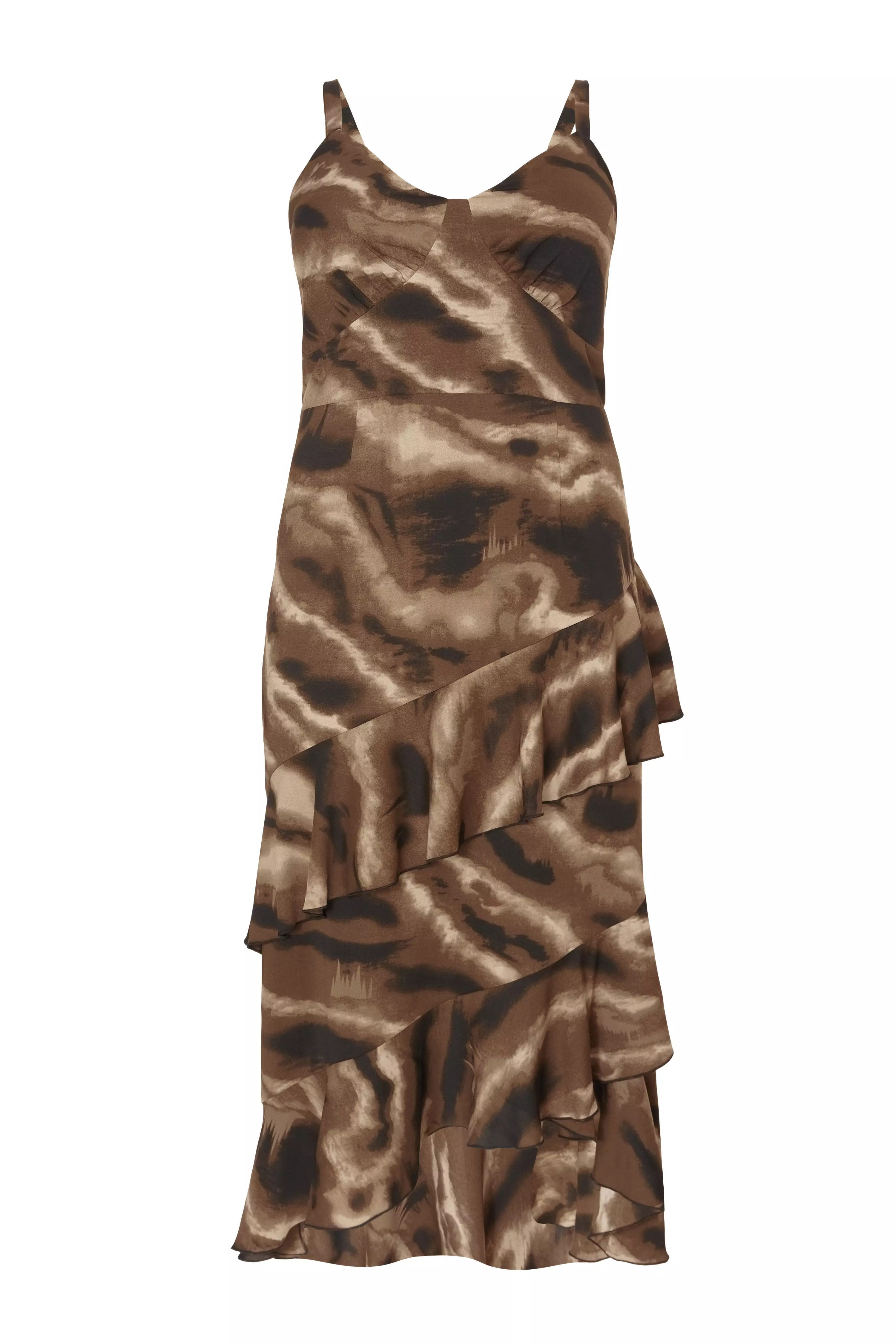 Curve Brown Abstract Chiffon Midaxi Dress