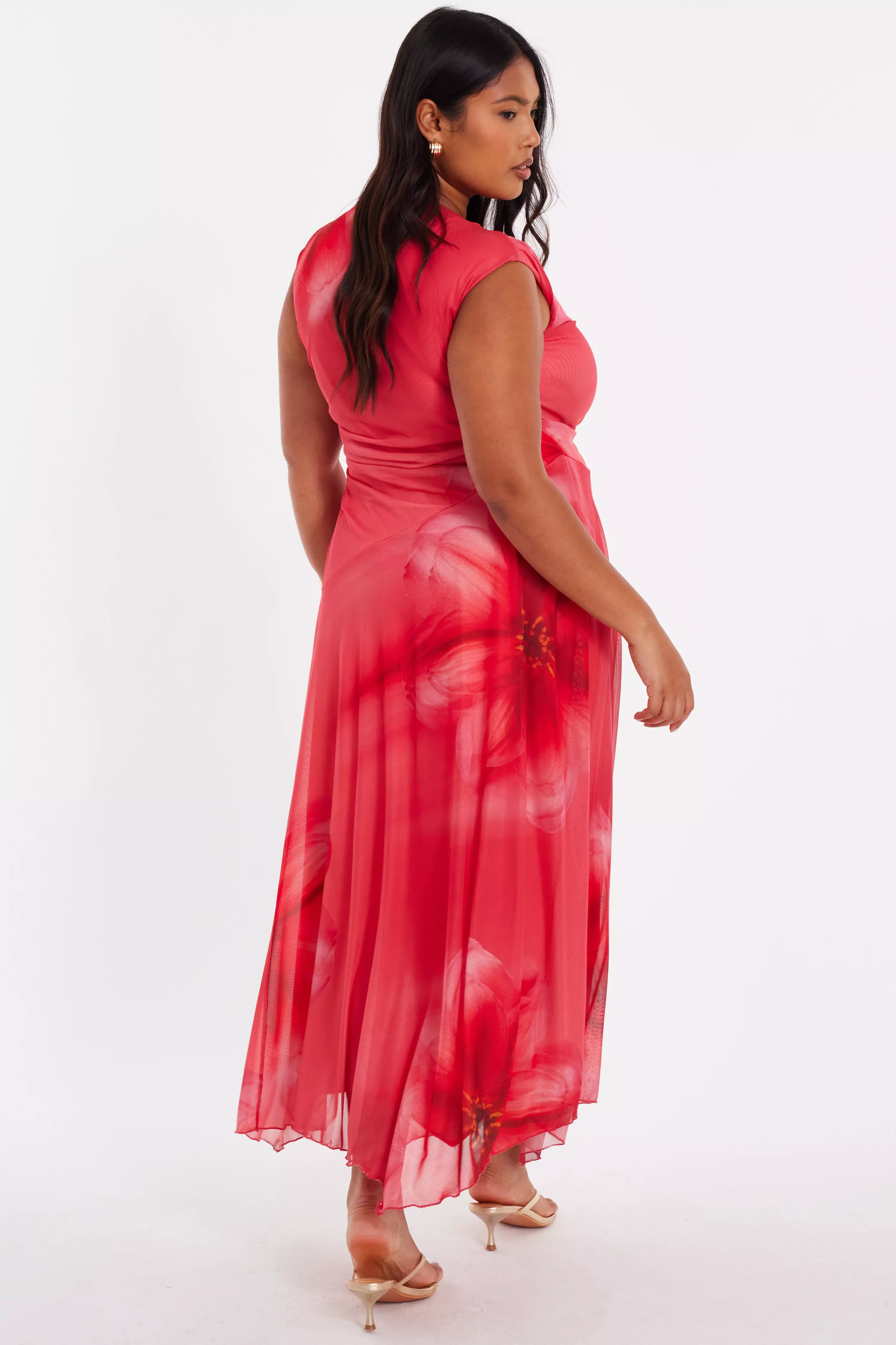 Curve Coral Mesh Midaxi Dress