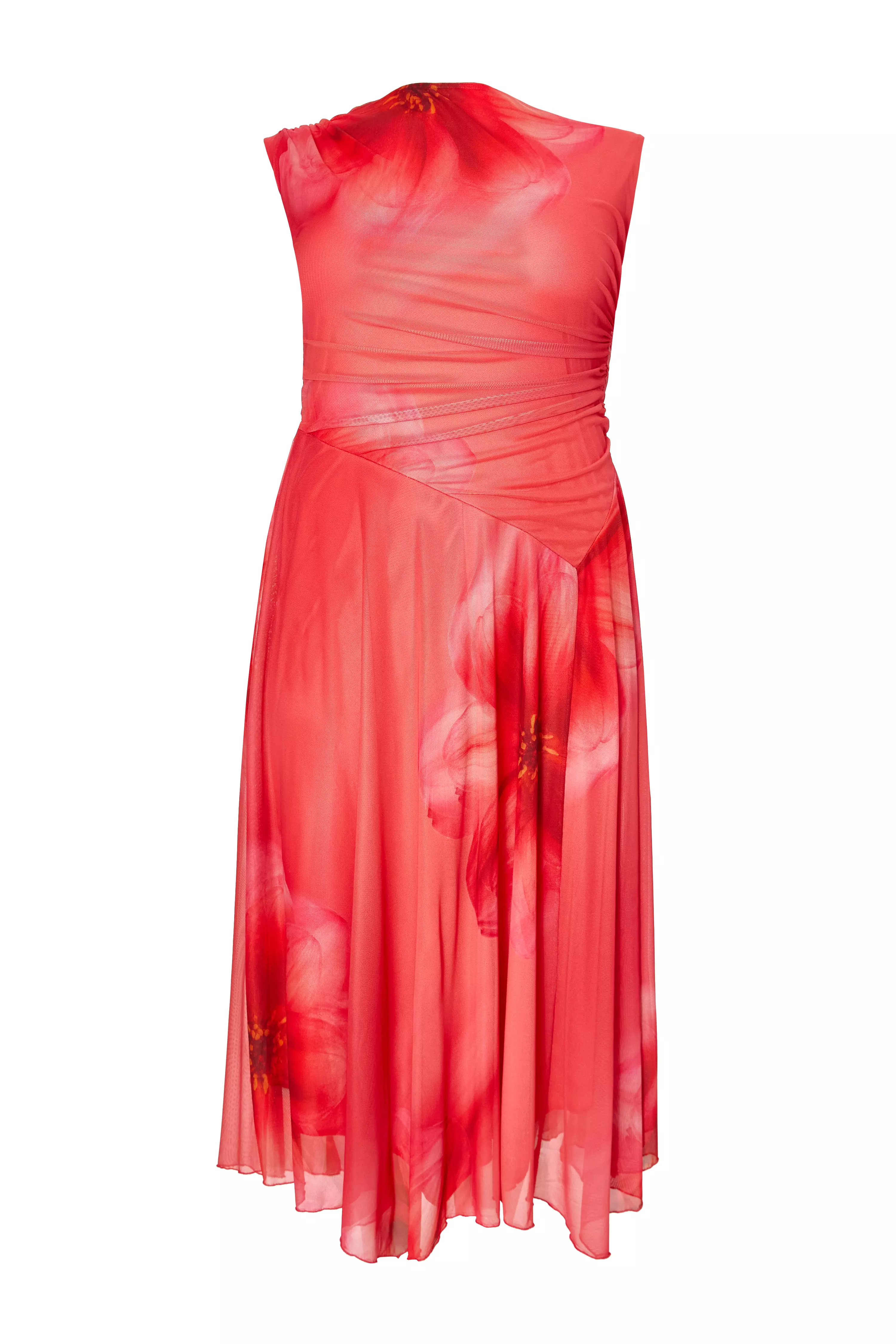 Curve Coral Mesh Midaxi Dress