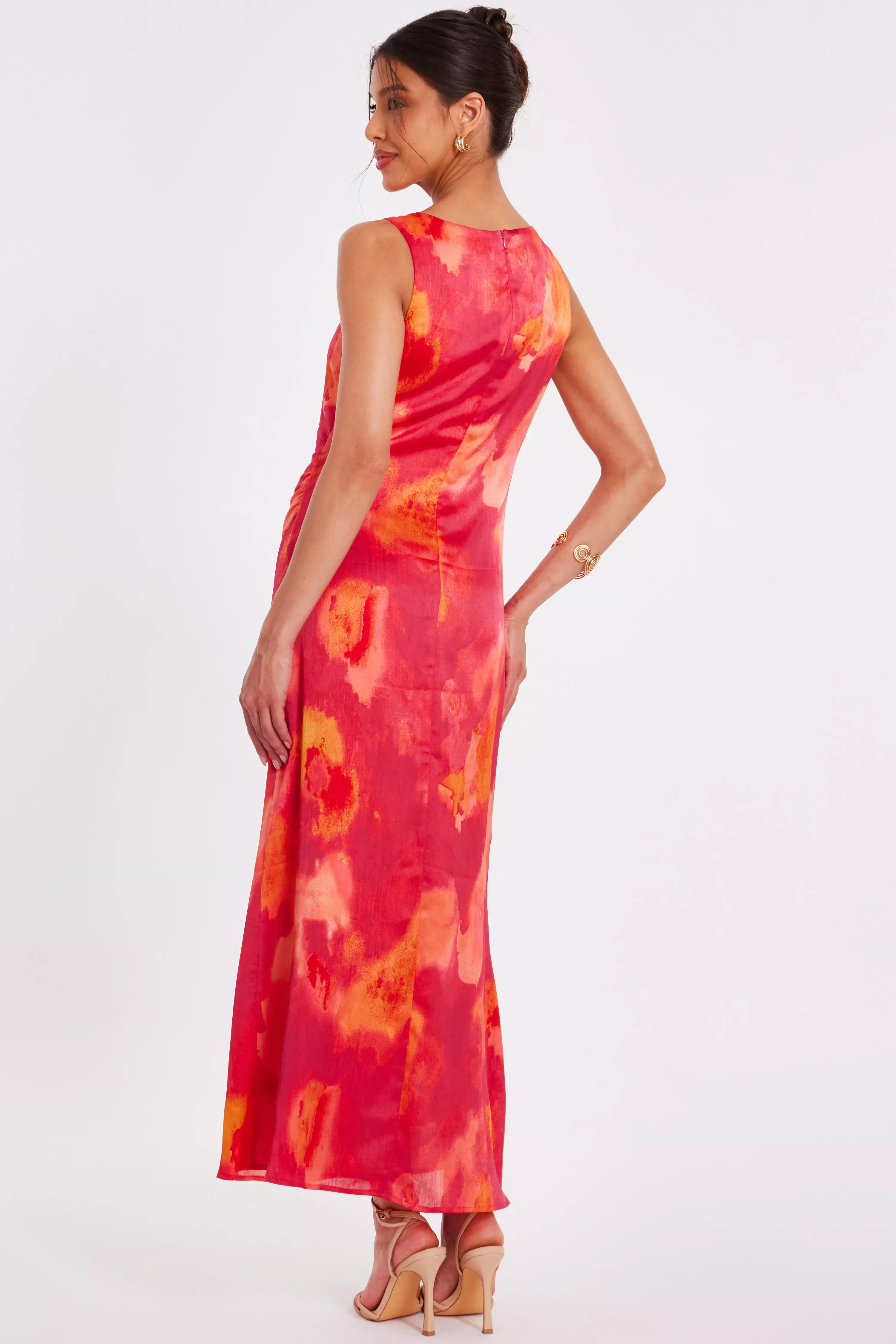 Pink Satin Marble Midaxi Dress