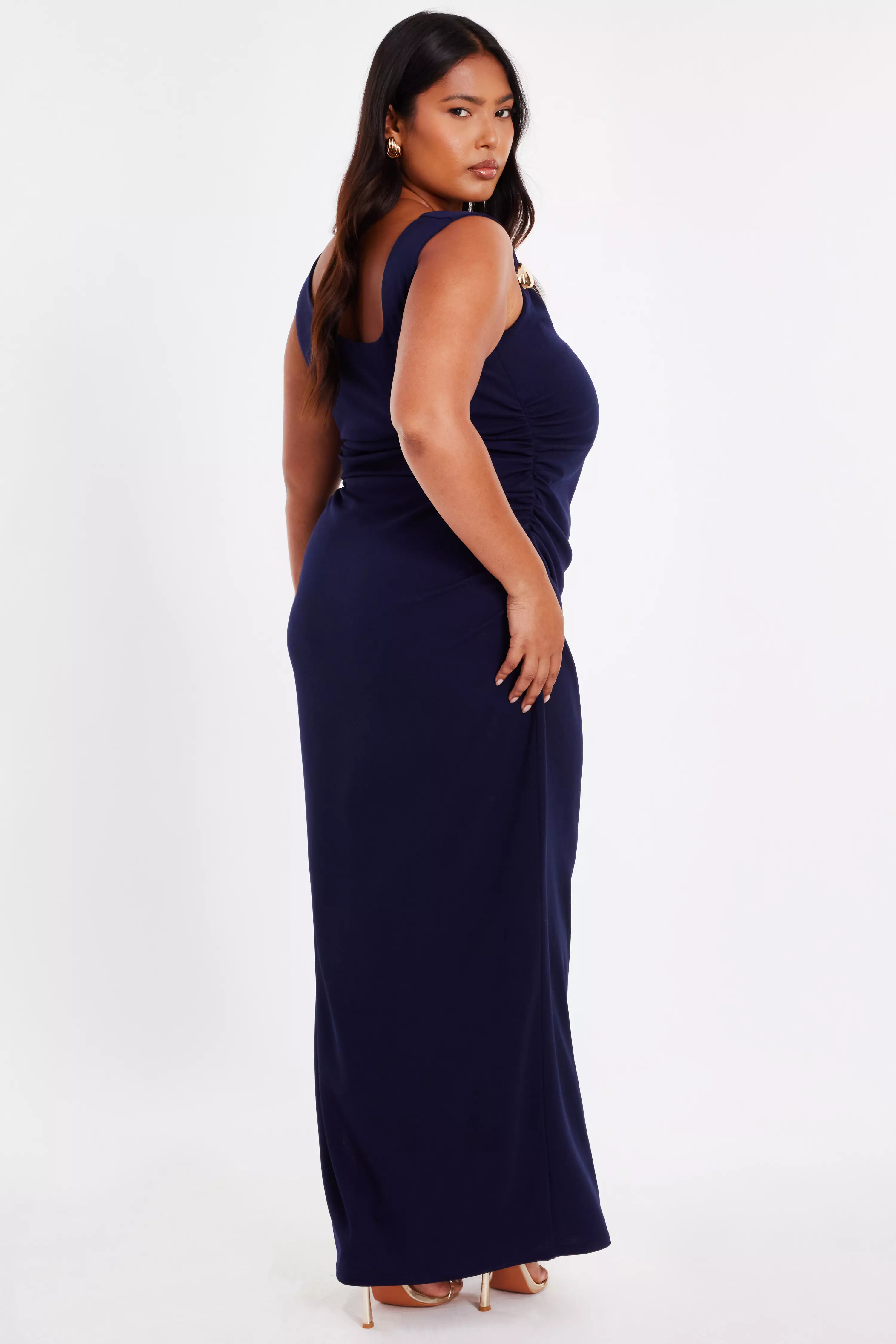 Curve Navy Buckle Detail Midaxi Dress