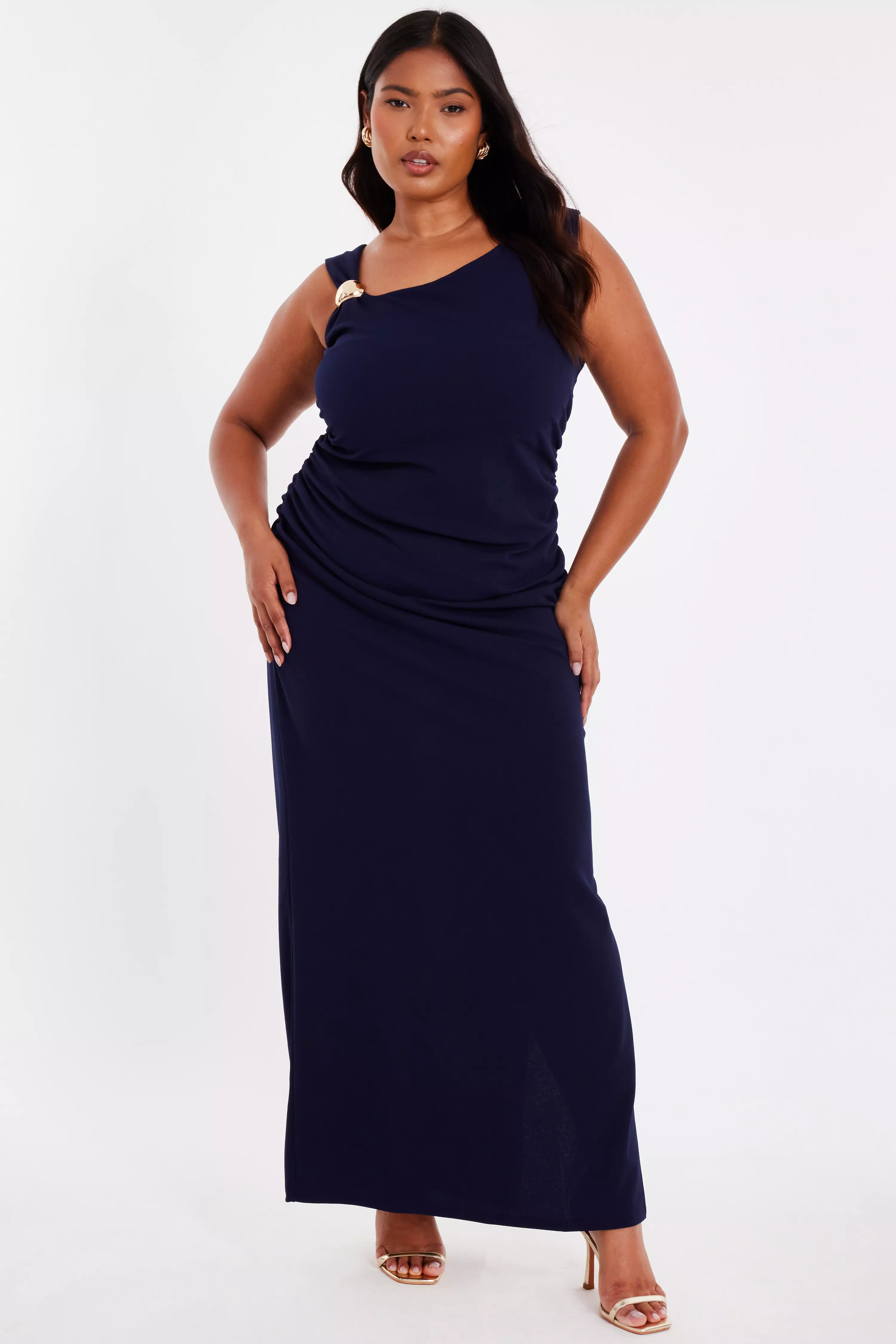 Curve Navy Buckle Detail Midaxi Dress