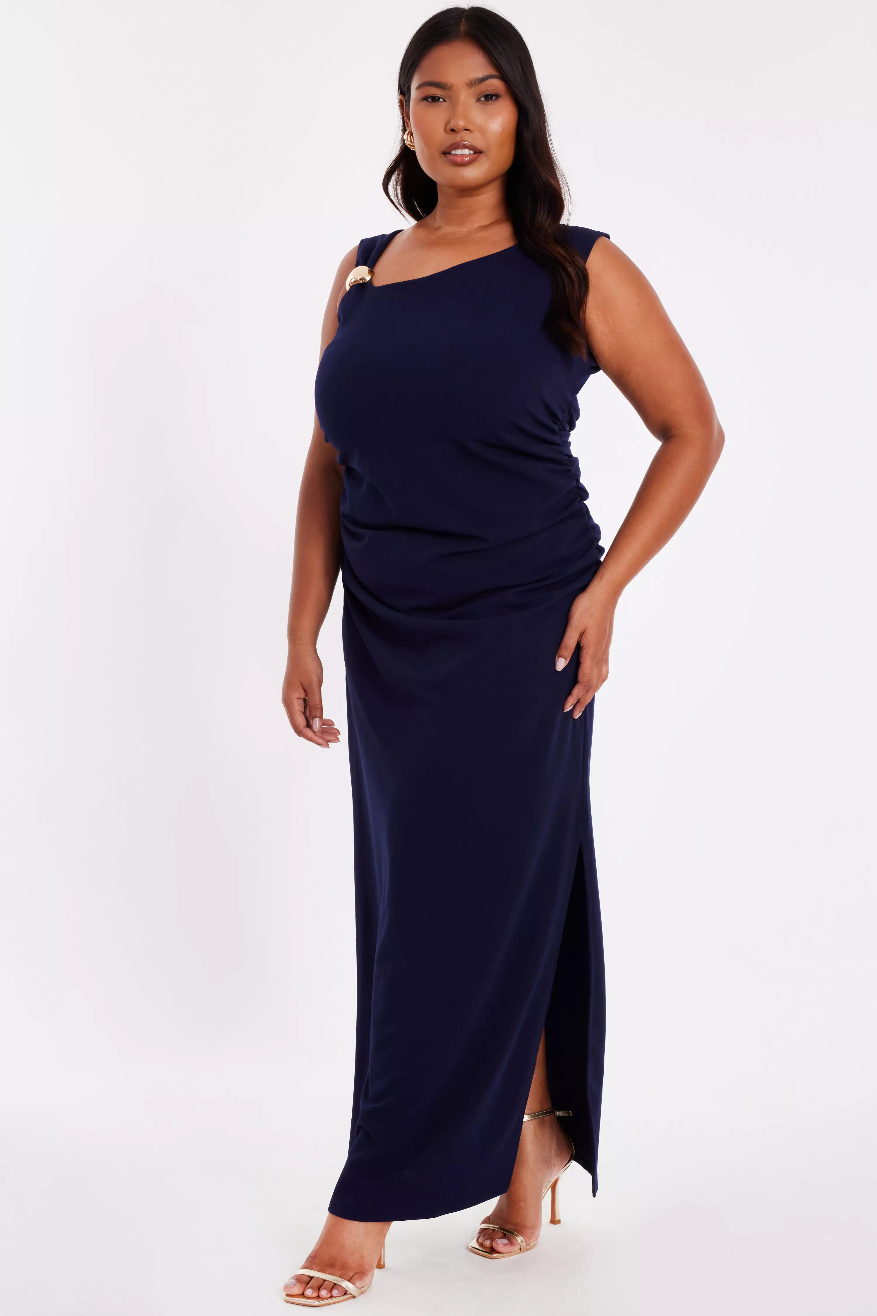 Curve Navy Buckle Detail Midaxi Dress