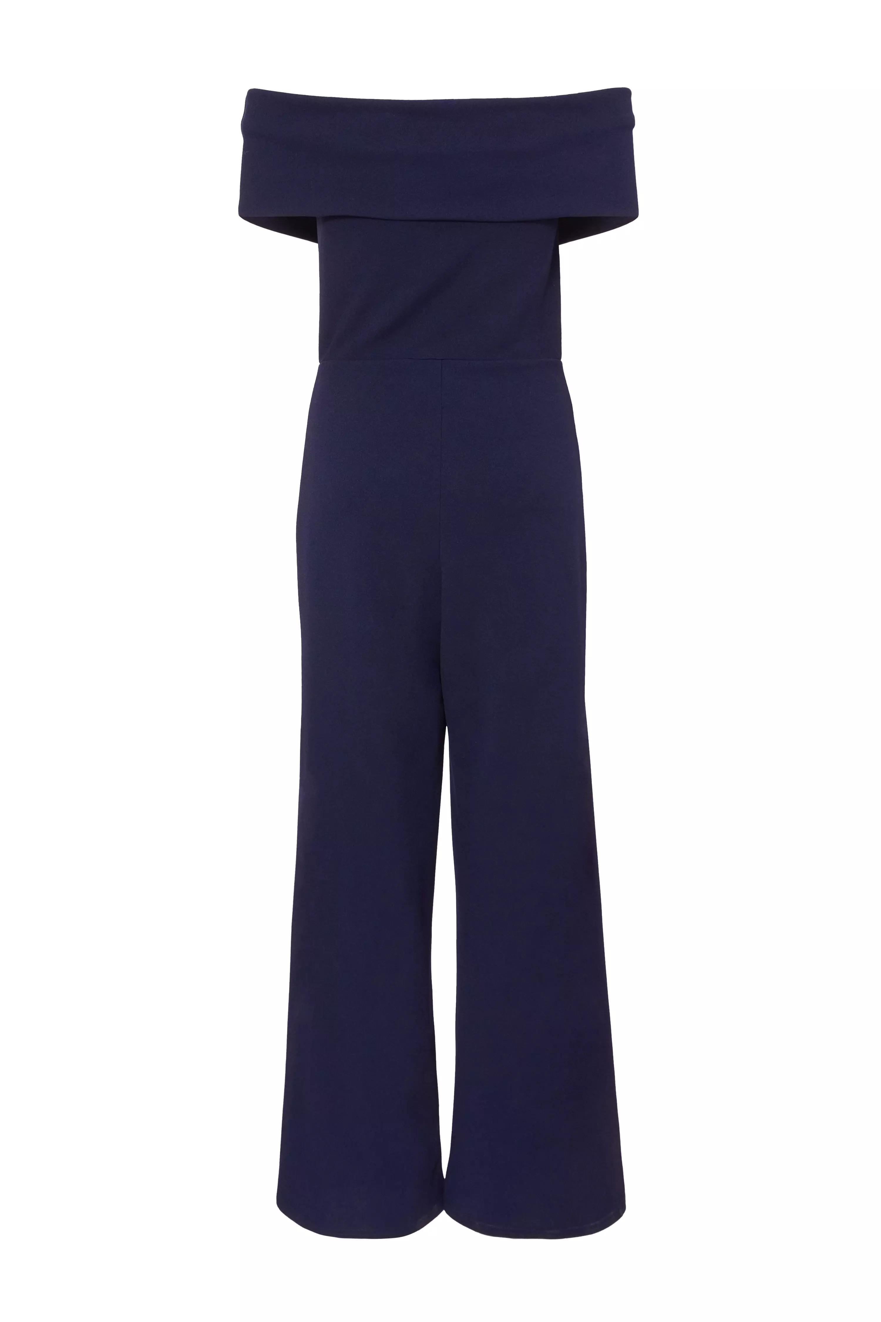Petite Navy Bardot Floral Corsage Jumpsuit