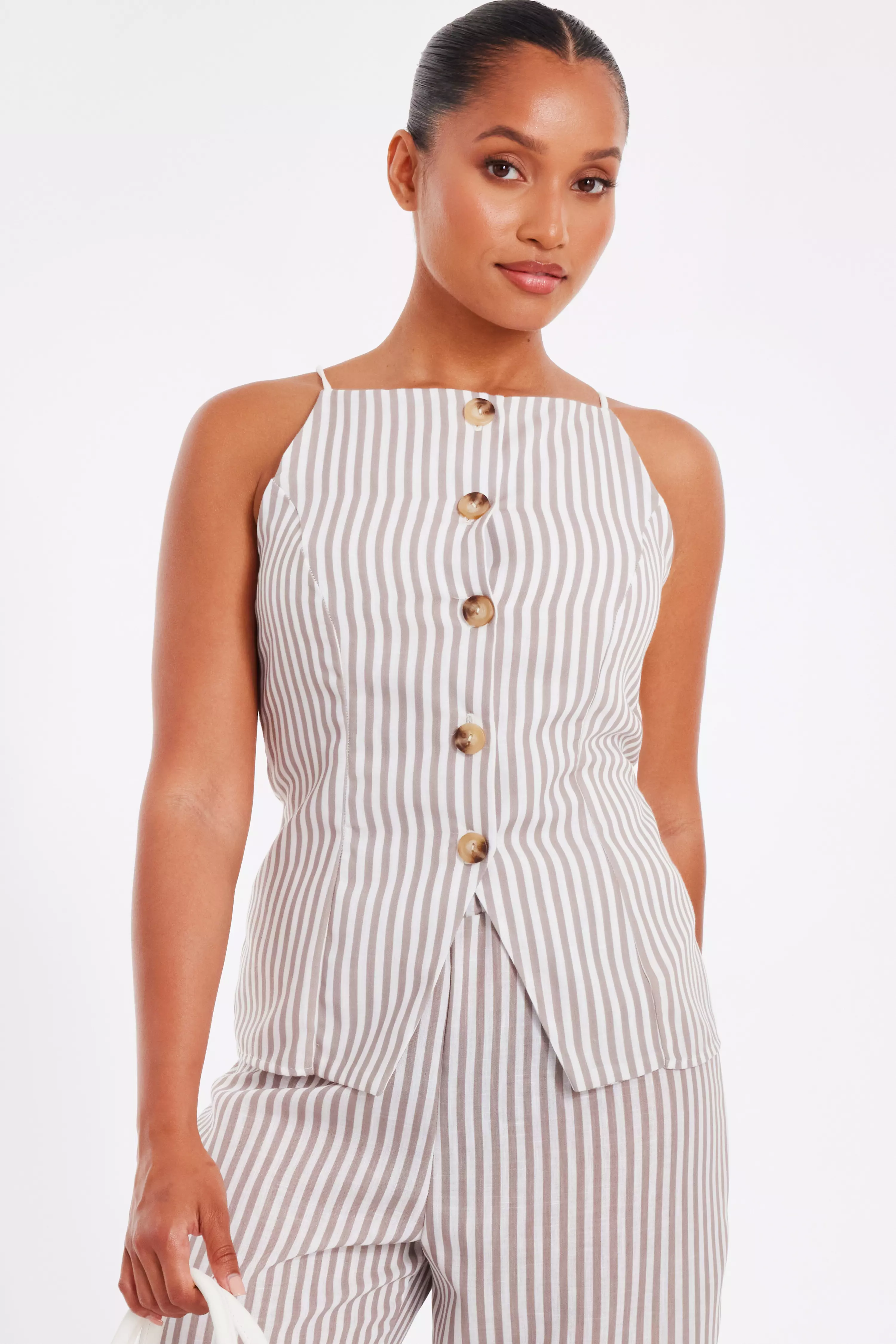 Petite Stone Striped Boat Neck Waistcoat