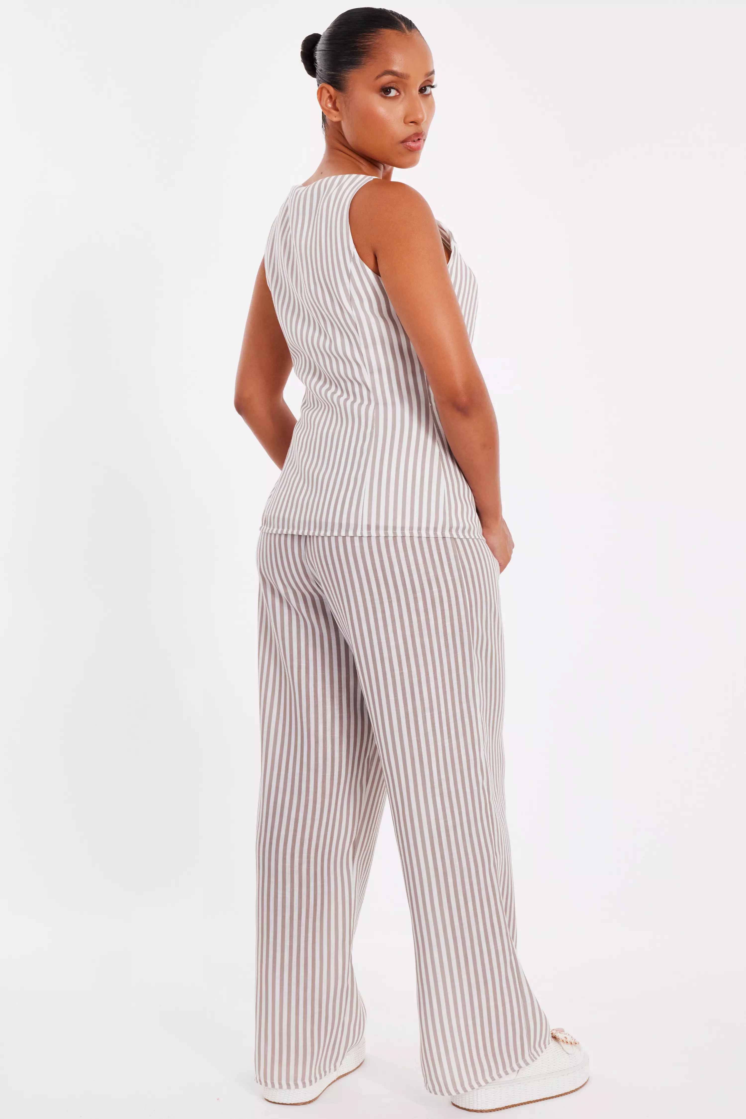Petite Stone Striped Wide Leg Trousers