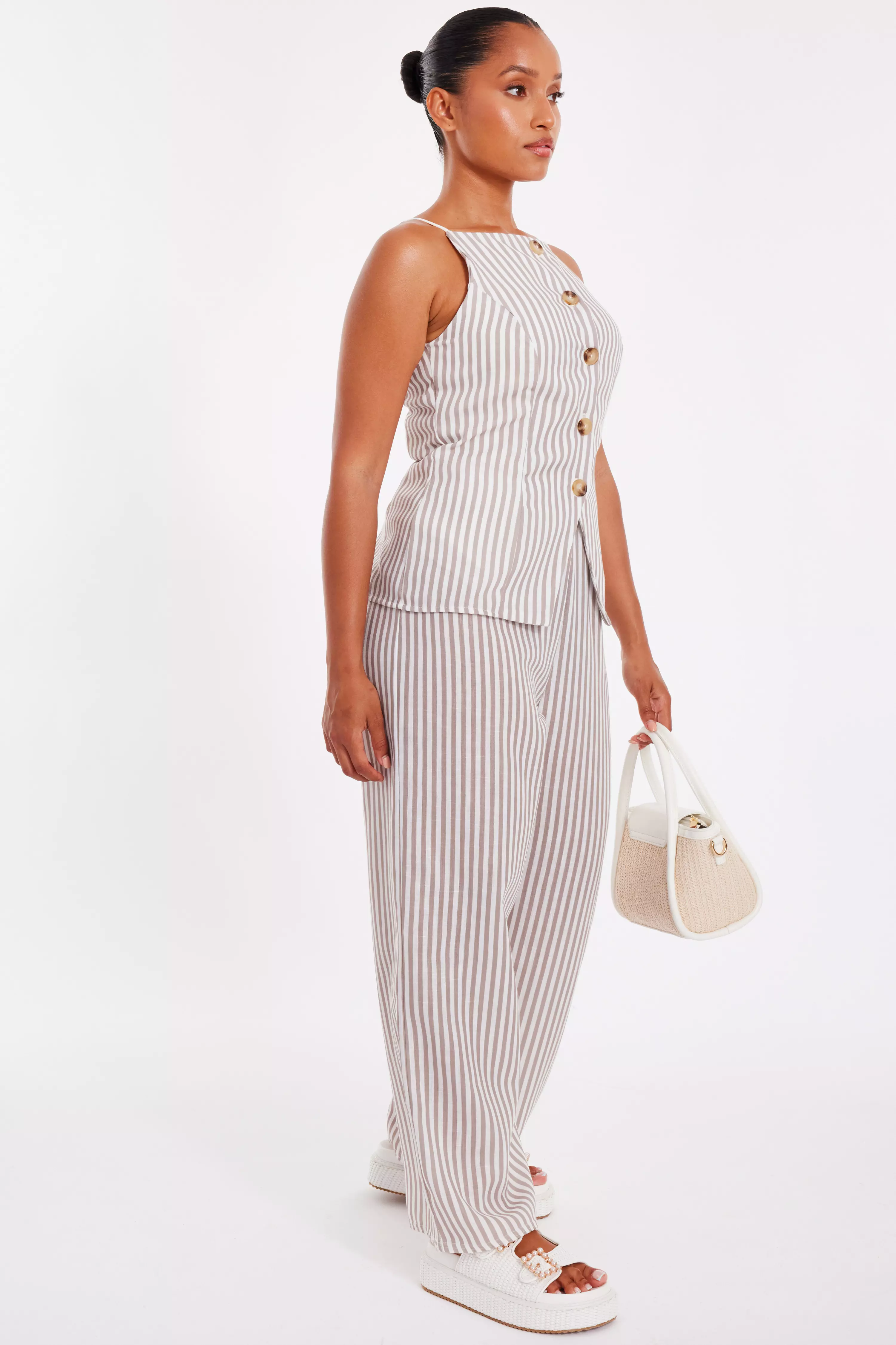 Petite Stone Striped Wide Leg Trousers