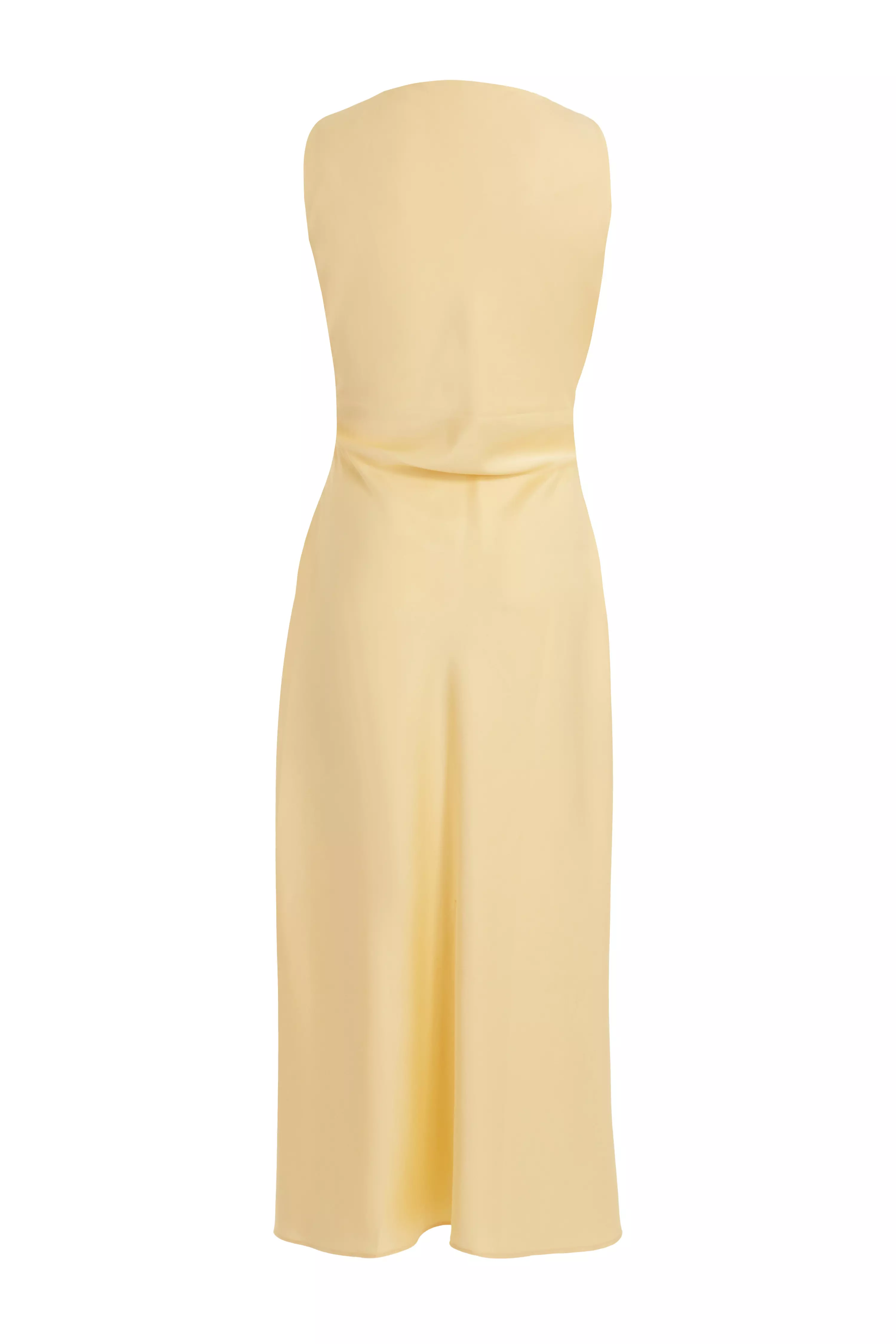 Petite Light Yellow Satin Ruched Midi Dress