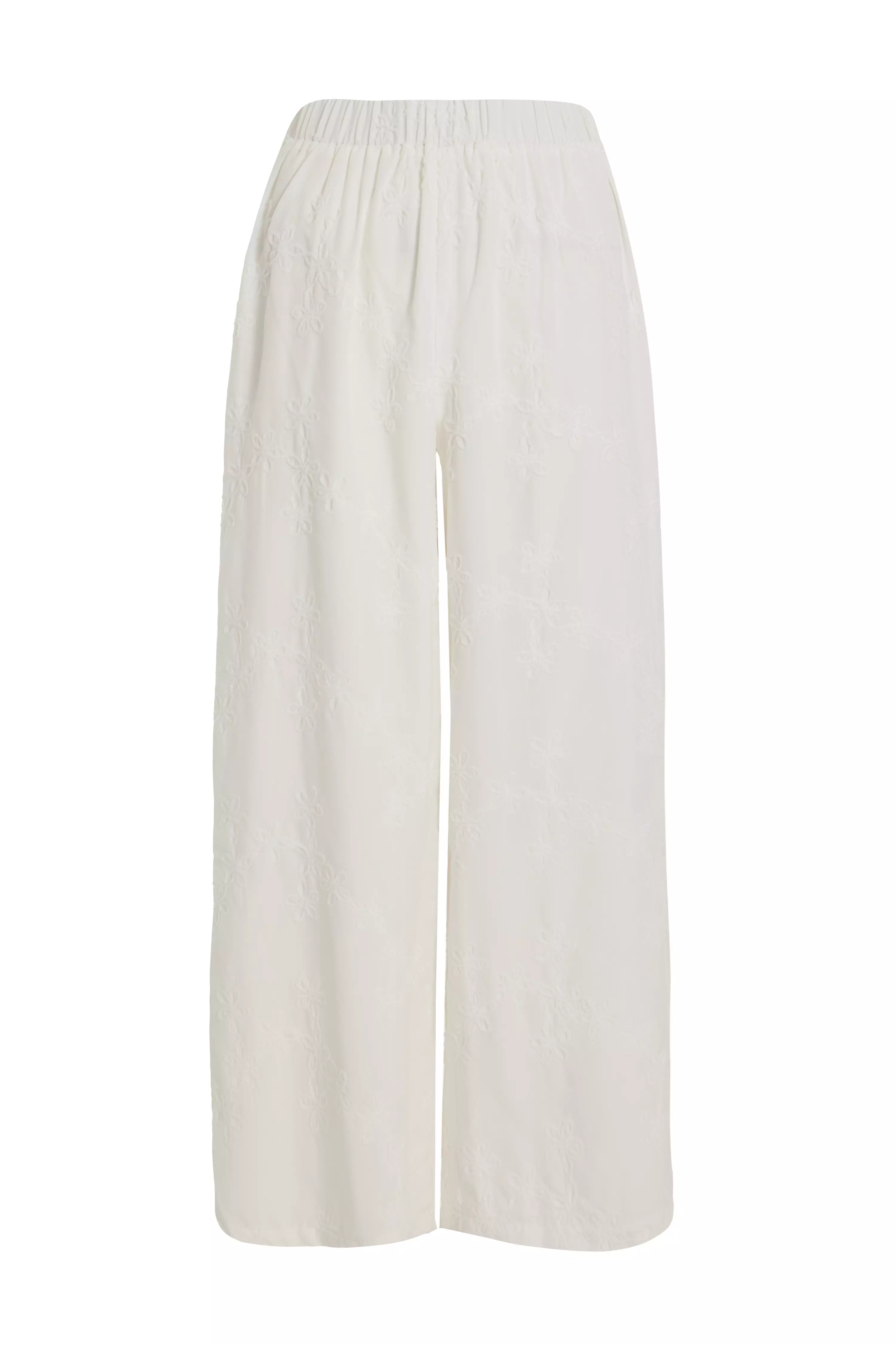 Petite White Embroidered Trousers