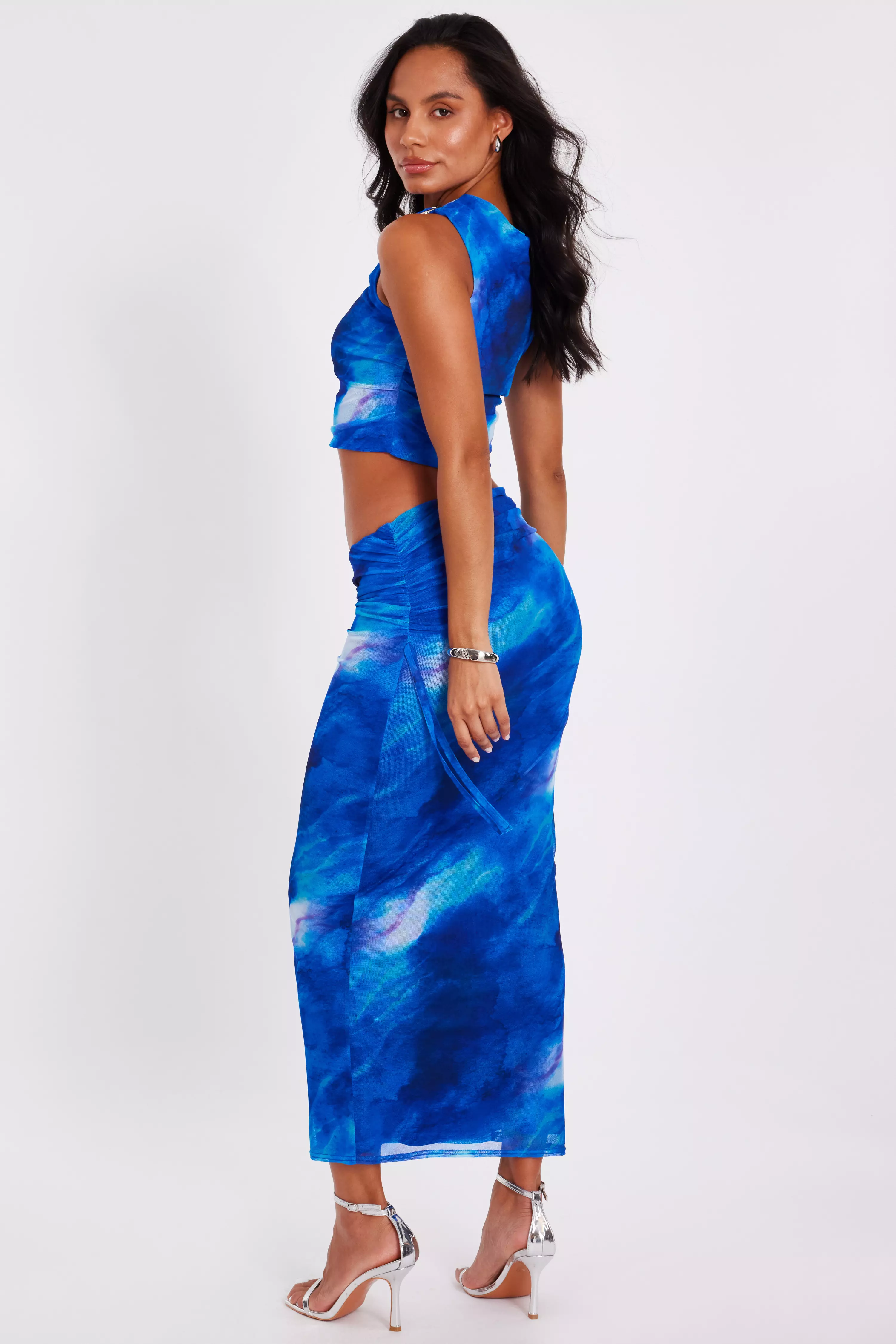 Blue Mesh Marble Midaxi Skirt