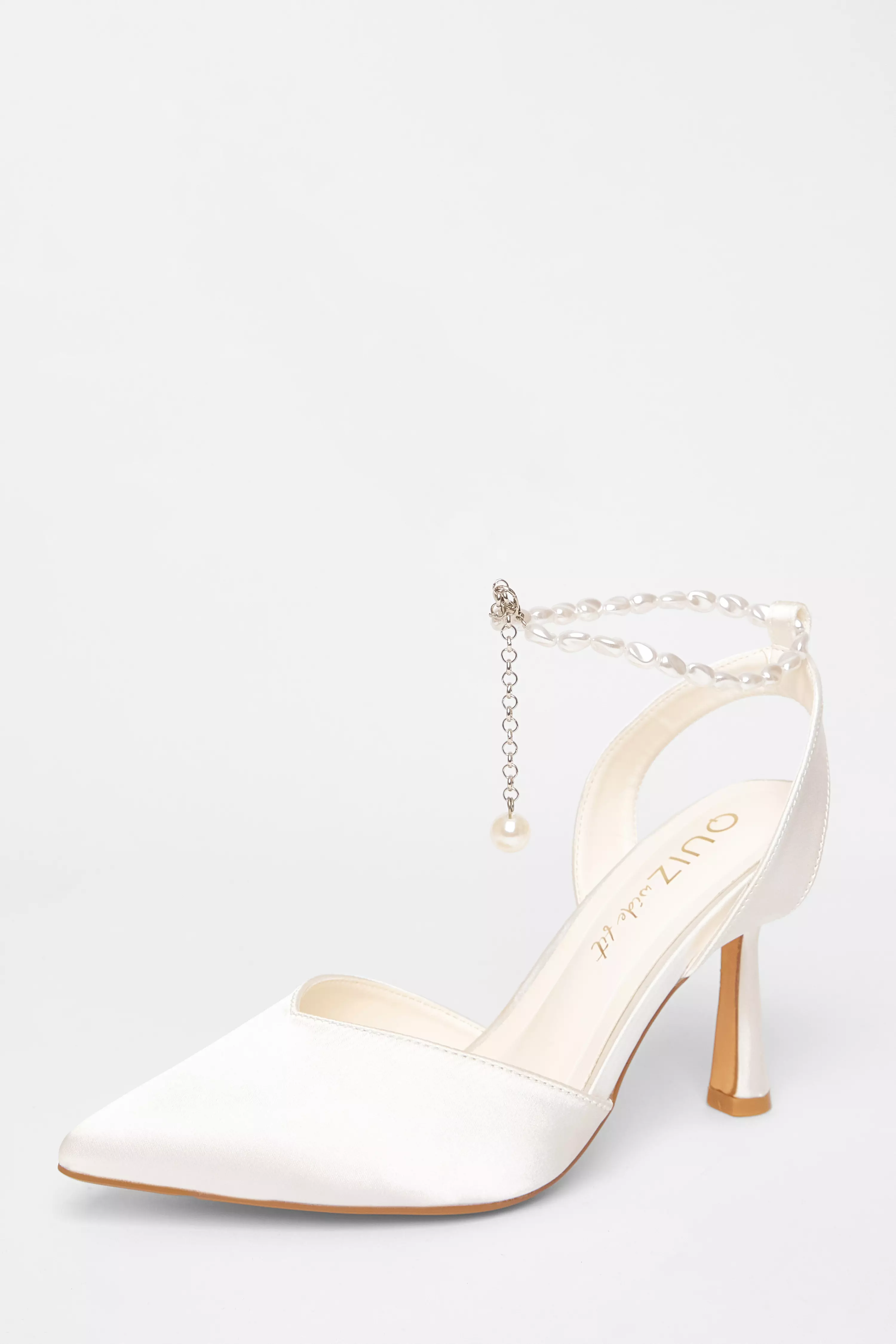 Wide Fit White Pearl Strap Court Heels