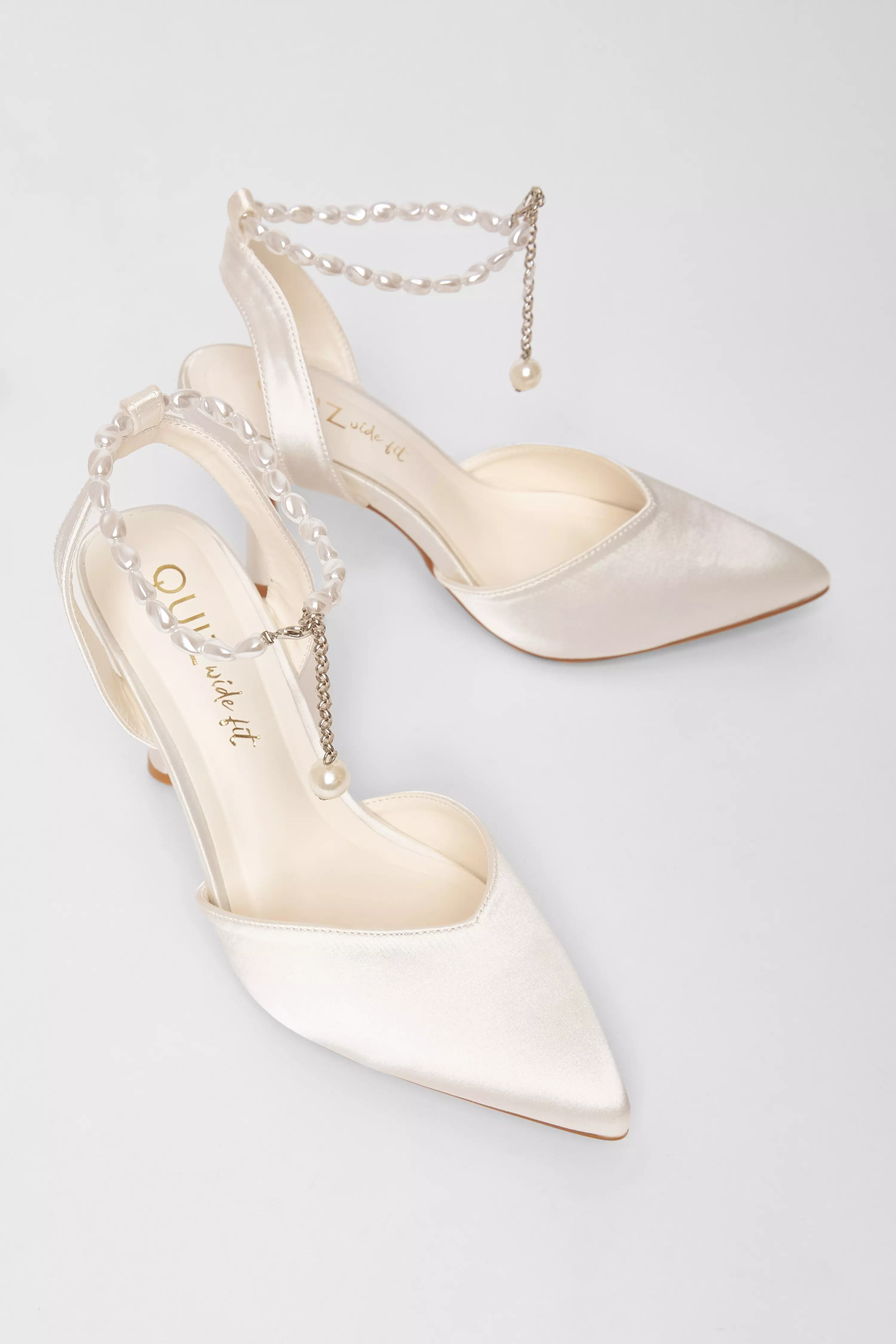 Wide Fit White Pearl Strap Court Heels