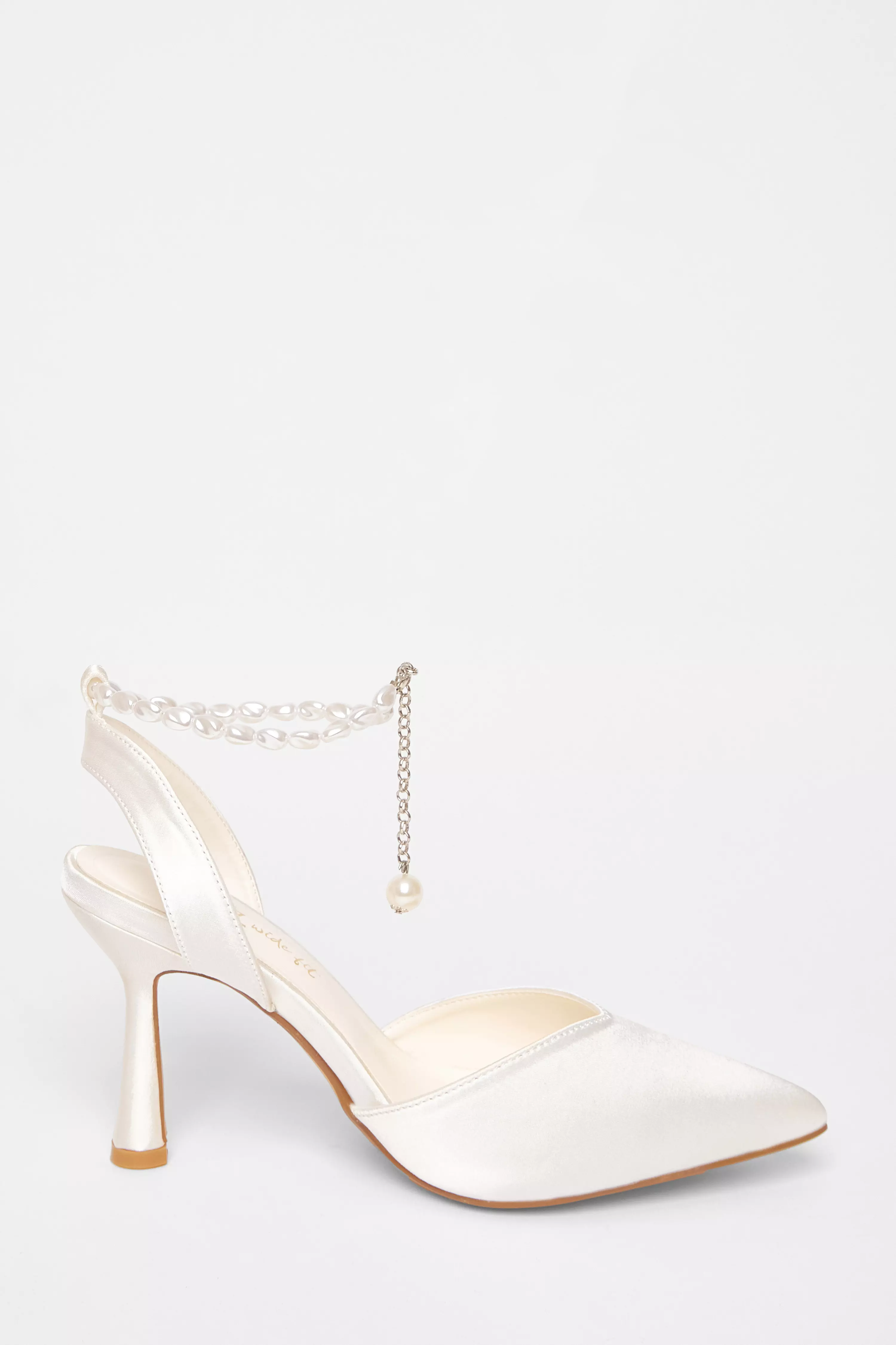 Wide Fit White Pearl Strap Court Heels