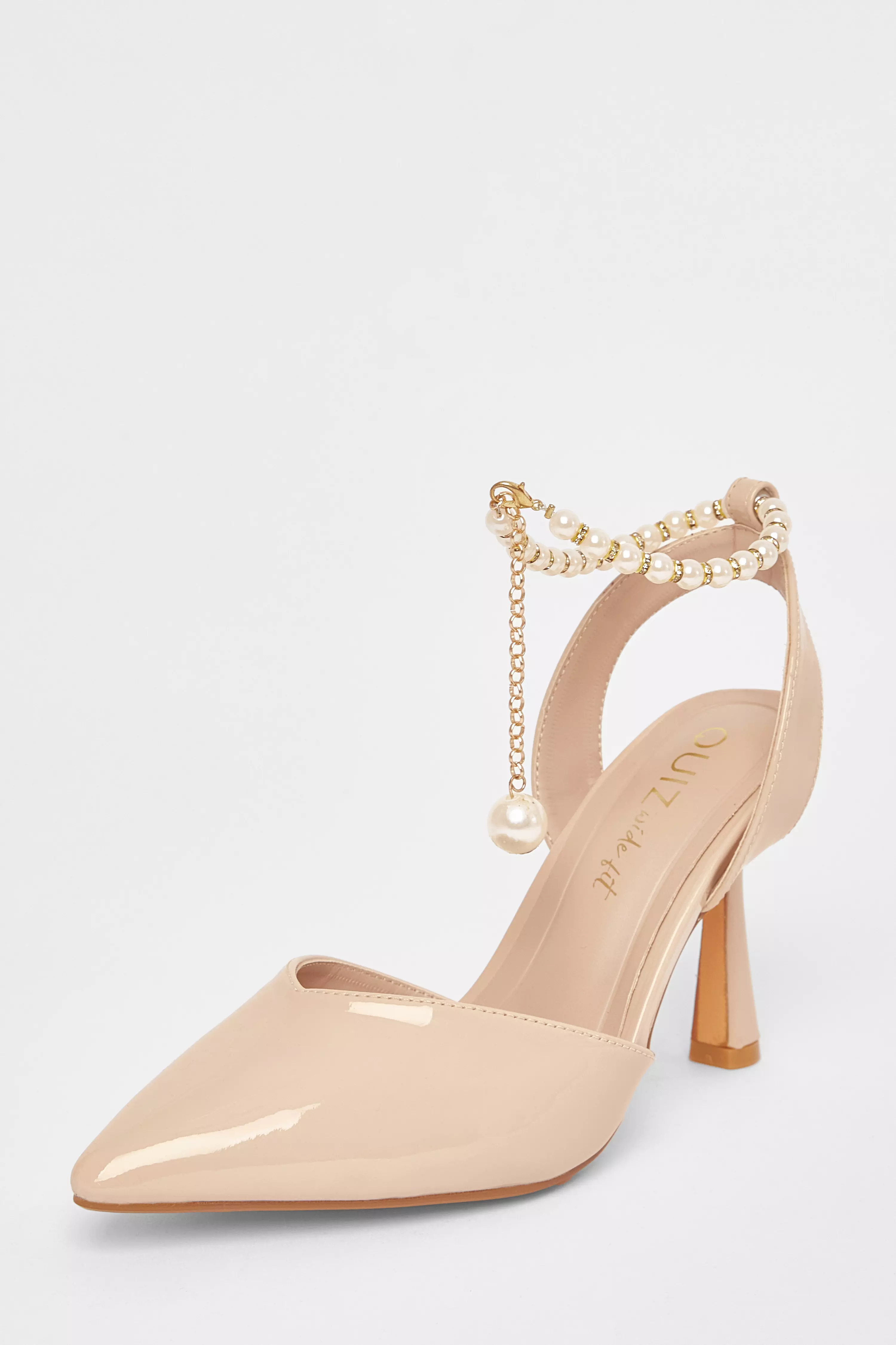 Wide Fit Nude Pearl Strap Court Heels