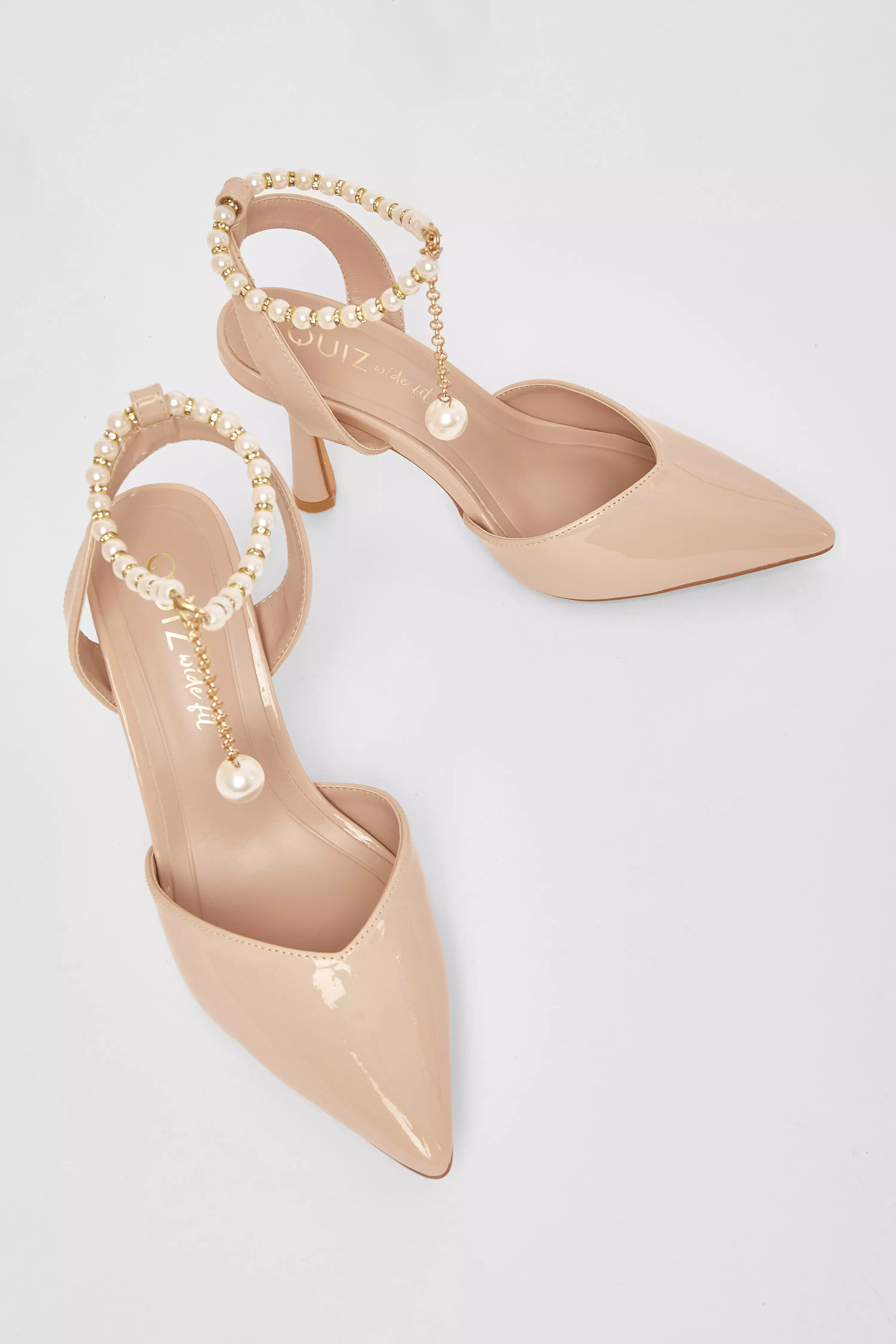 Wide Fit Nude Pearl Strap Court Heels