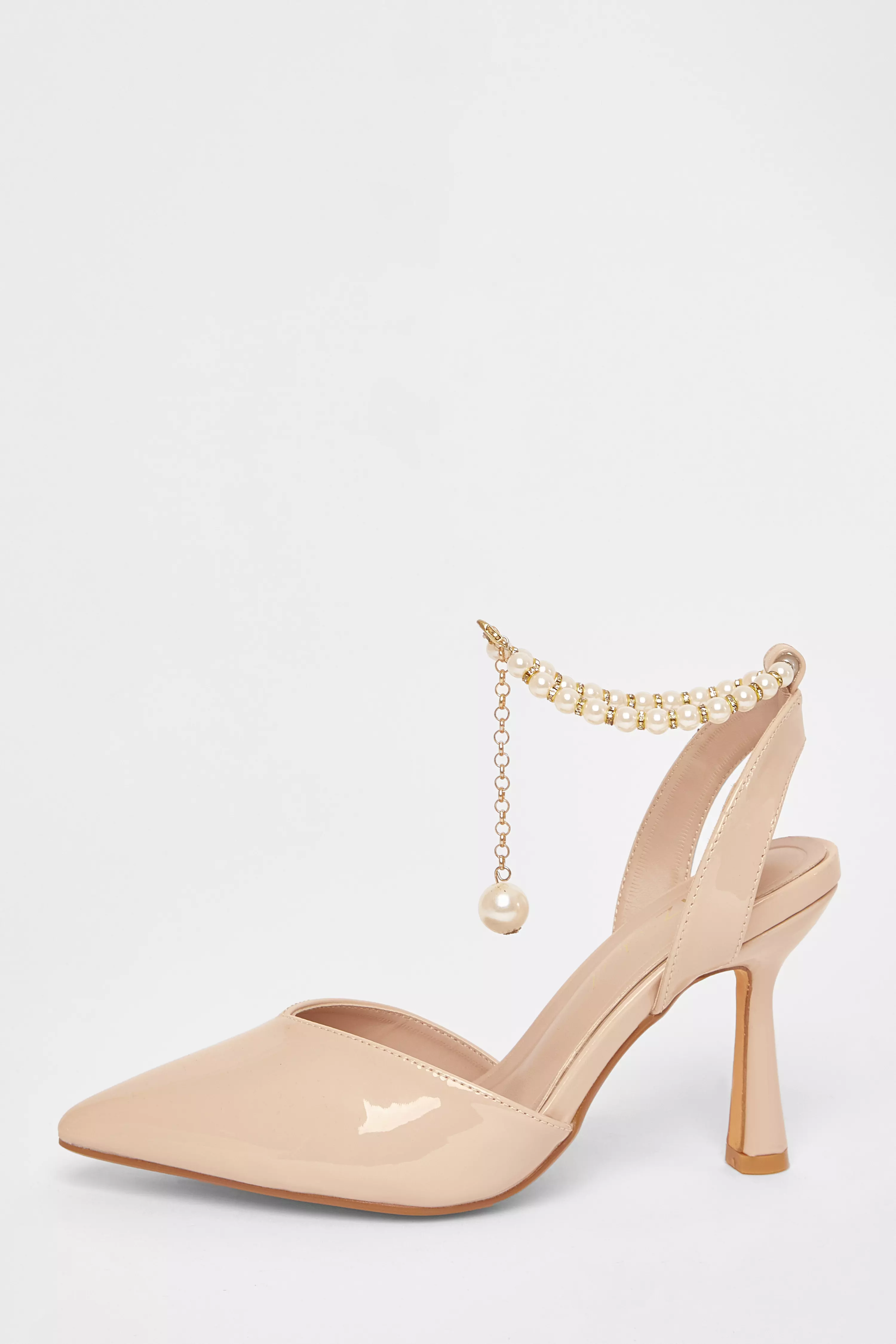 Wide Fit Nude Pearl Strap Court Heels