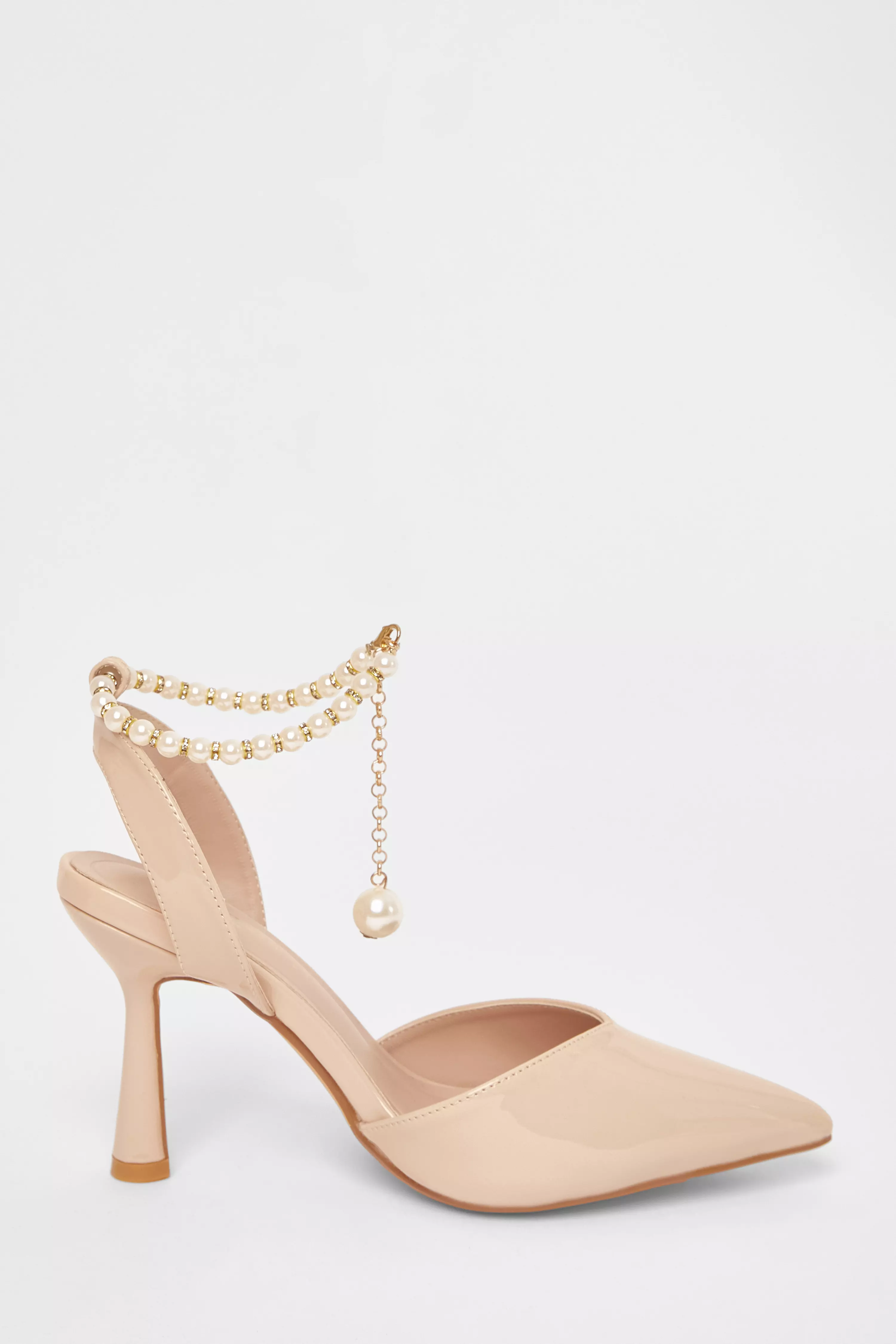 Wide Fit Nude Pearl Strap Court Heels