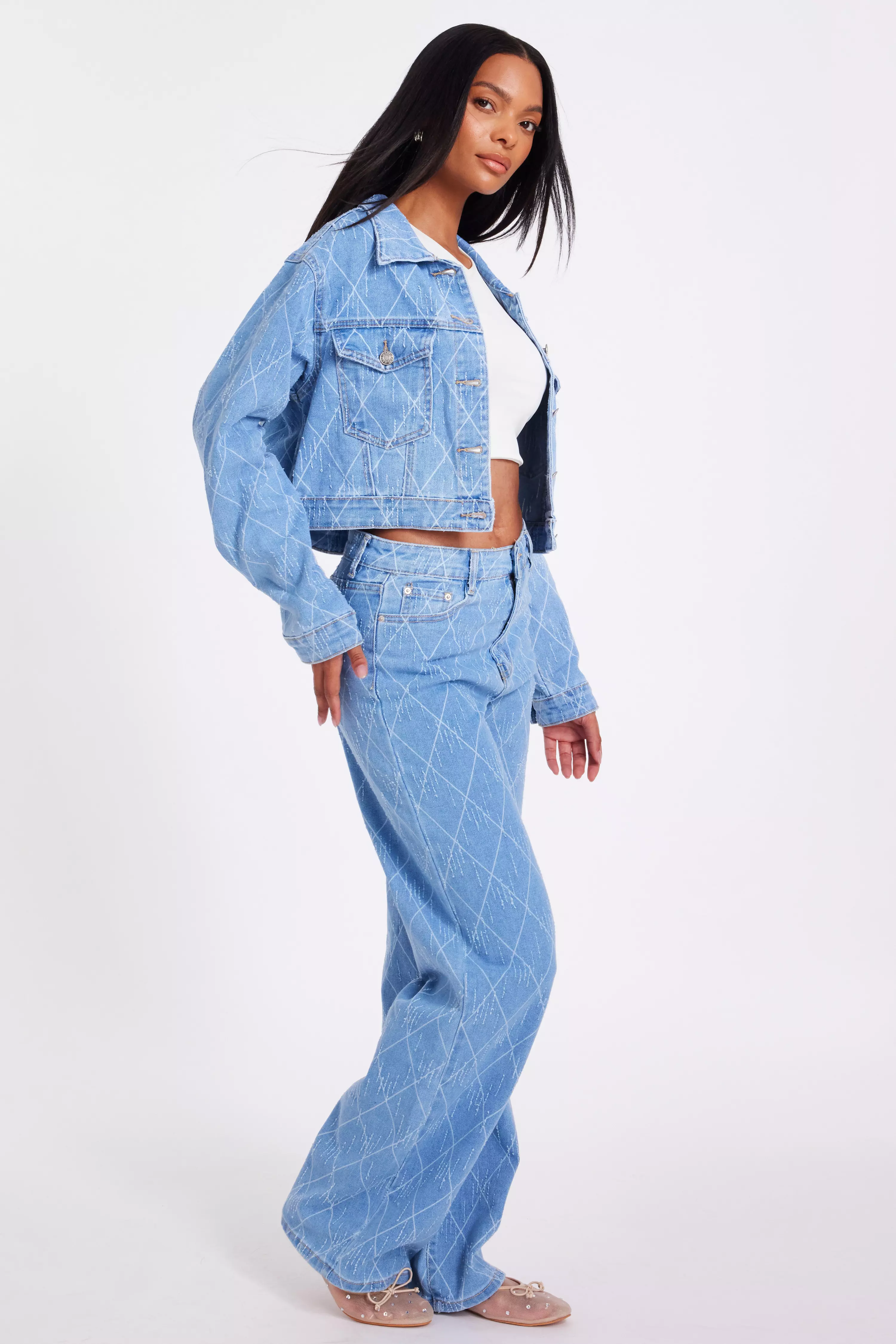Denim Textured Wide Leg Jeans