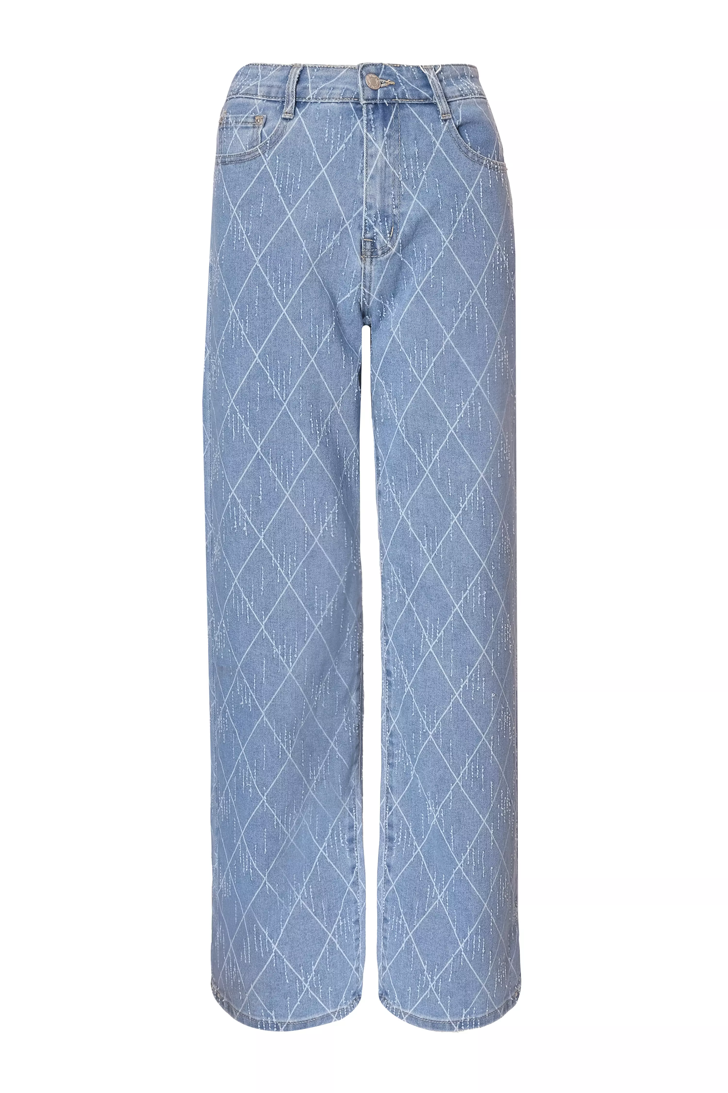 Denim Textured Wide Leg Jeans