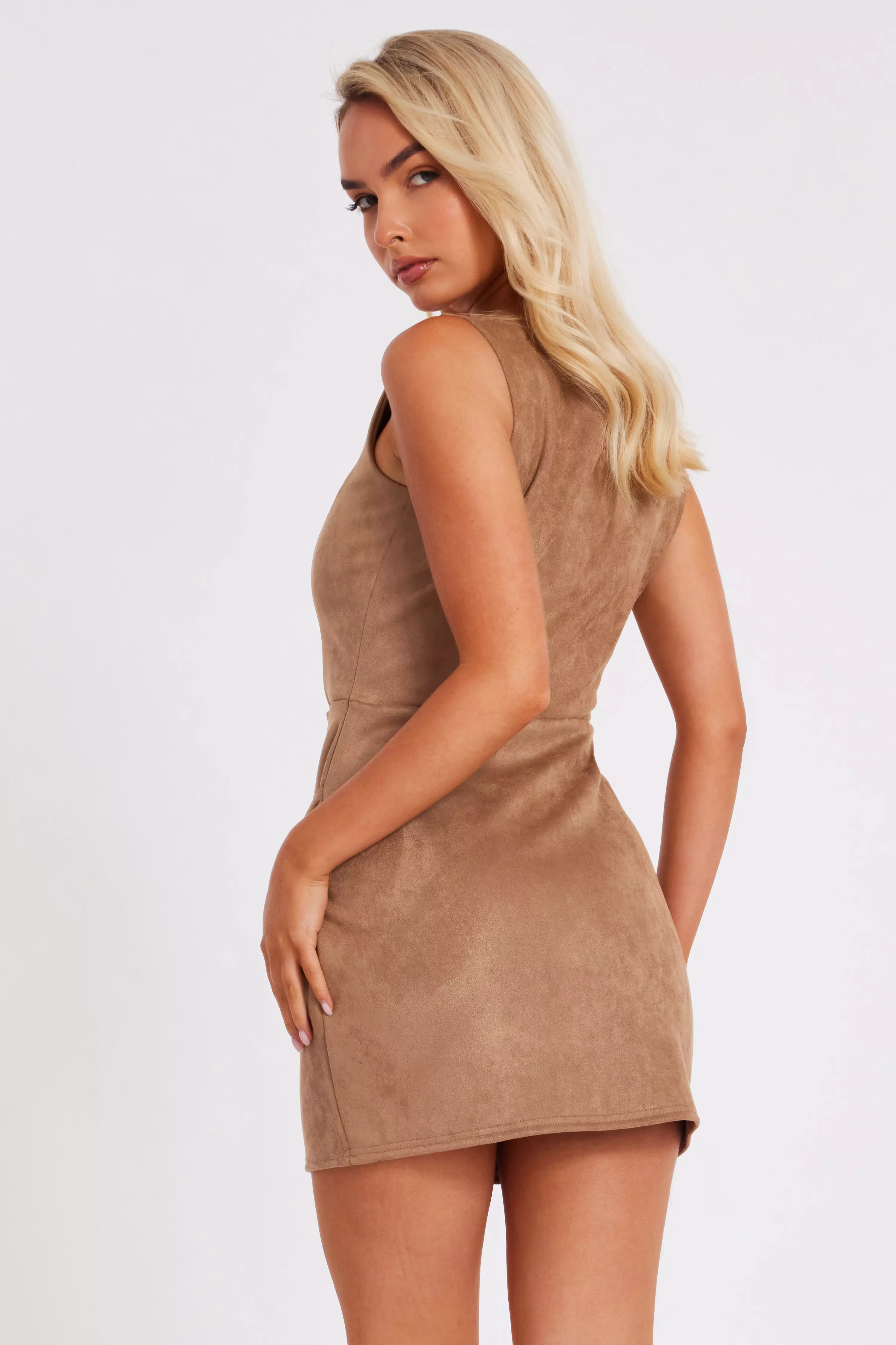 Tan Faux Suede Mini Dress