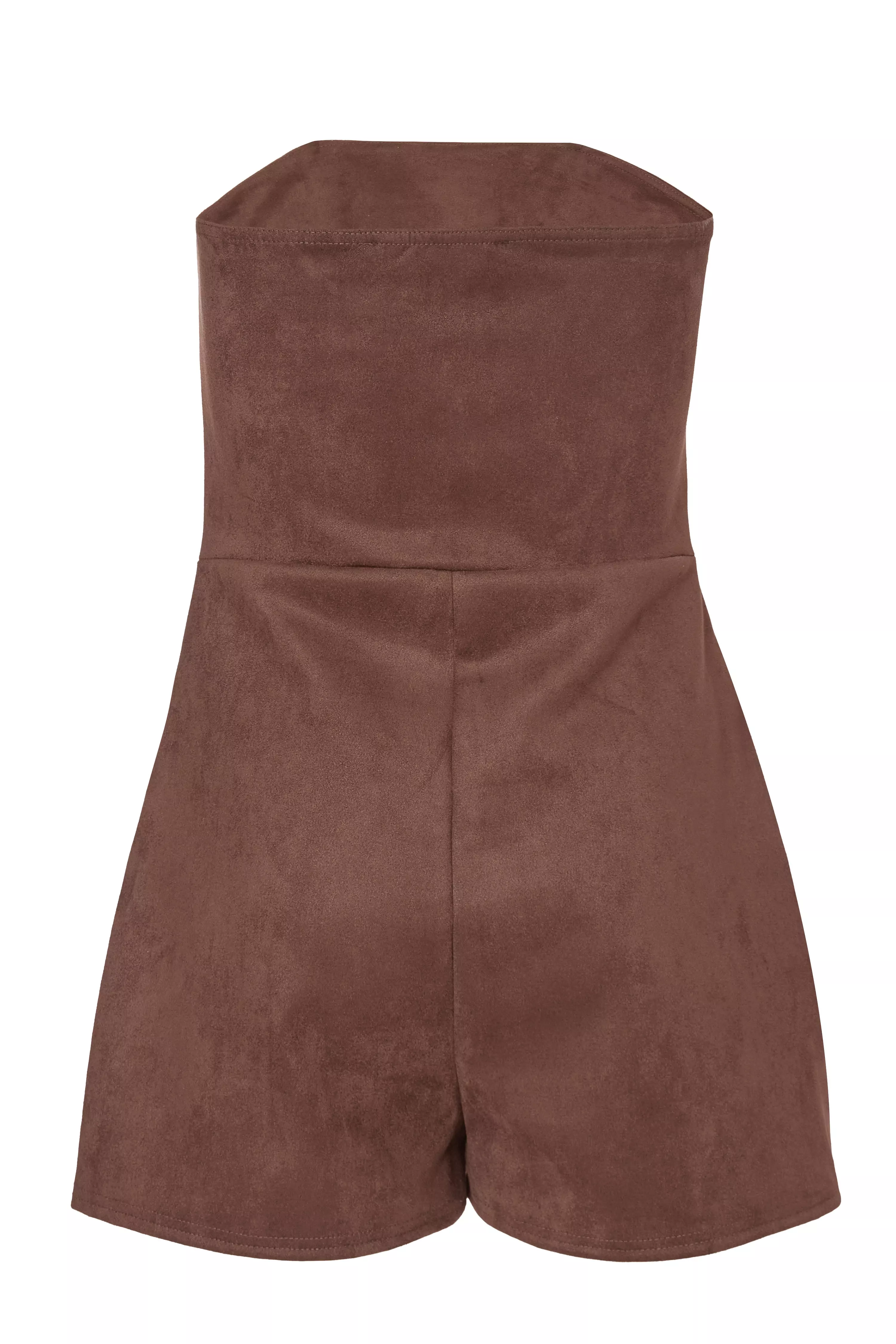 Brown Faux Suede Bandeau Playsuit