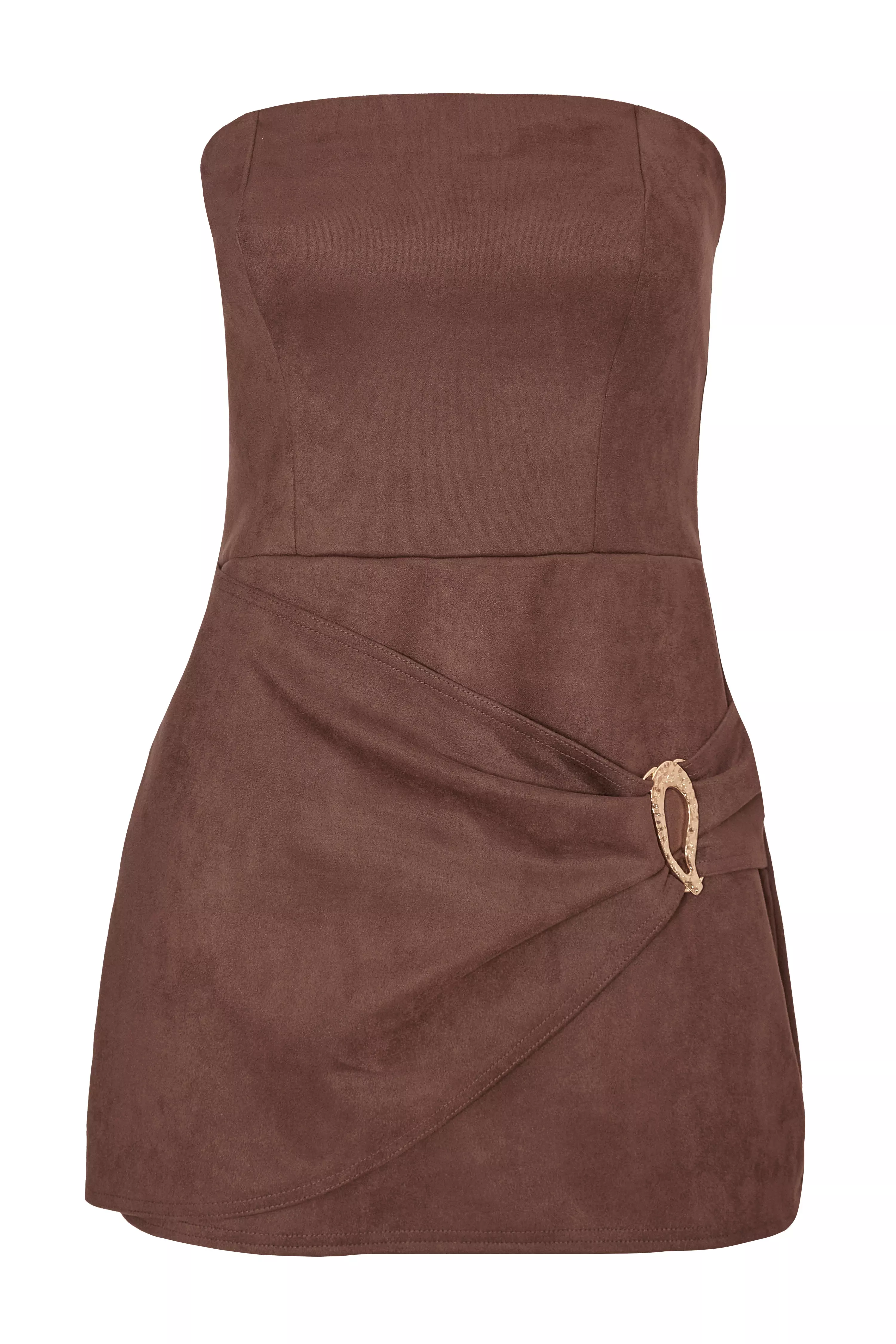 Brown Faux Suede Bandeau Playsuit